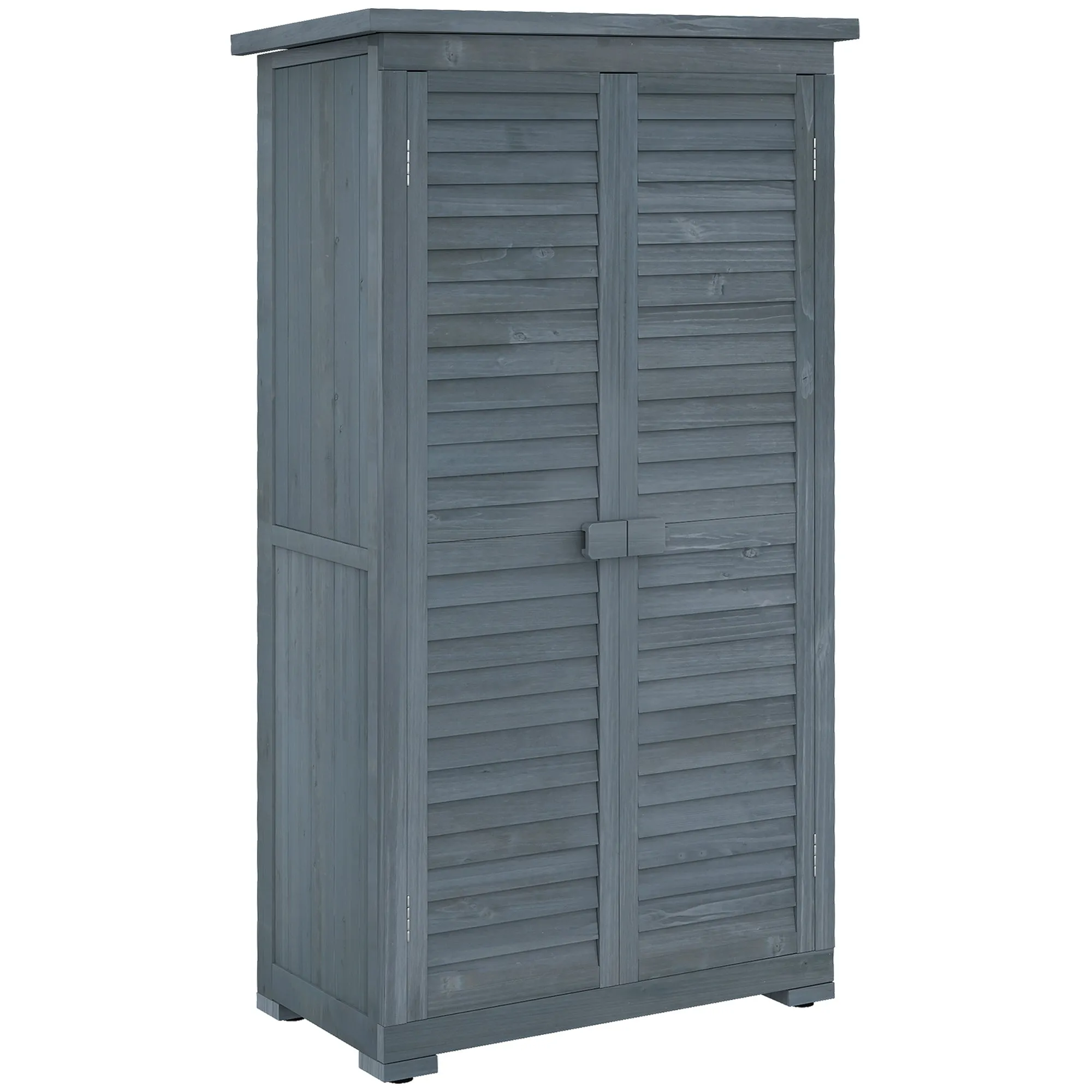 Outsunny Outdoor Wooden Wardrobe with 2 Shutter Doors and Internal Shelves, 87x46.5x160 cm, Grey