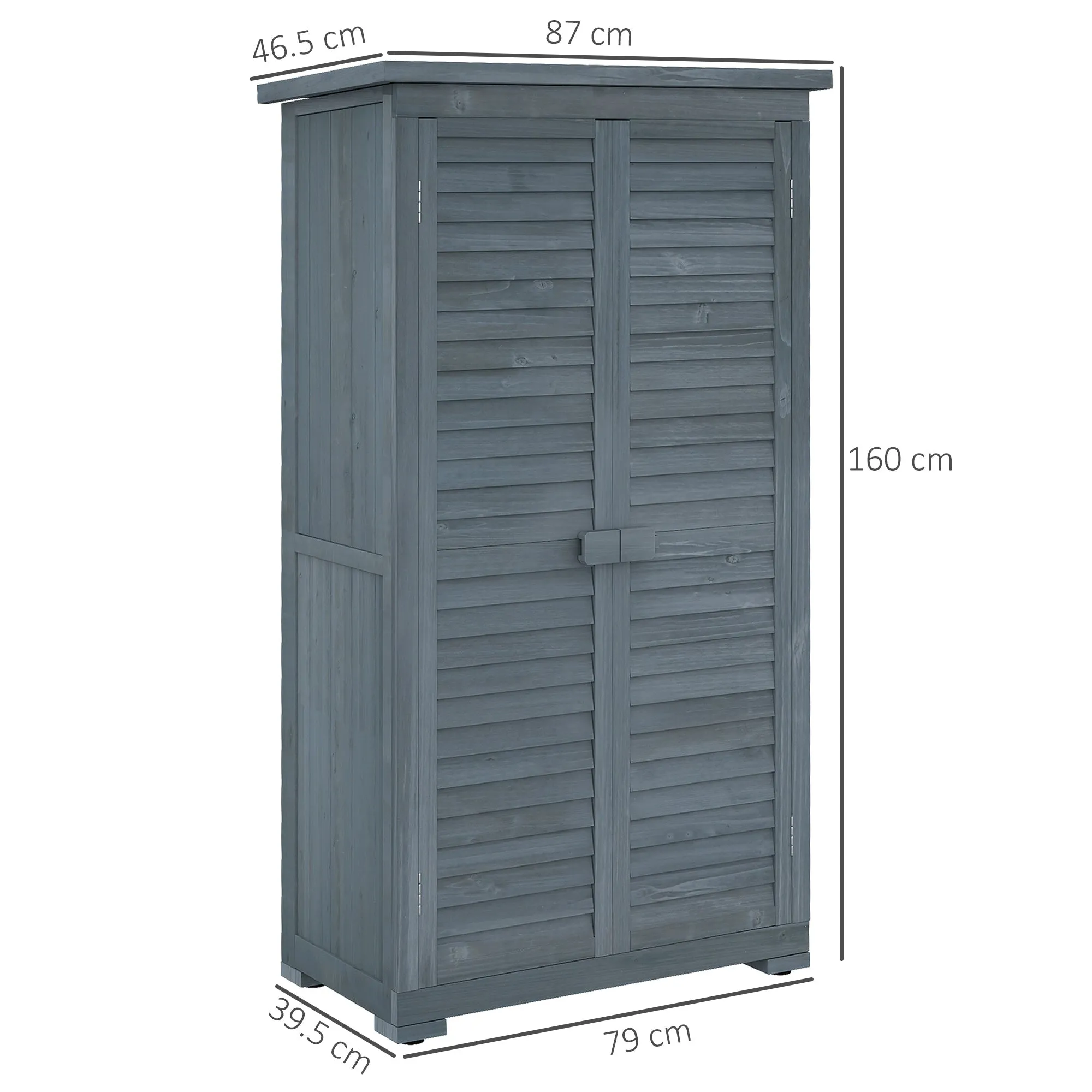 Outsunny Outdoor Wooden Wardrobe with 2 Shutter Doors and Internal Shelves, 87x46.5x160 cm, Grey - Image 3