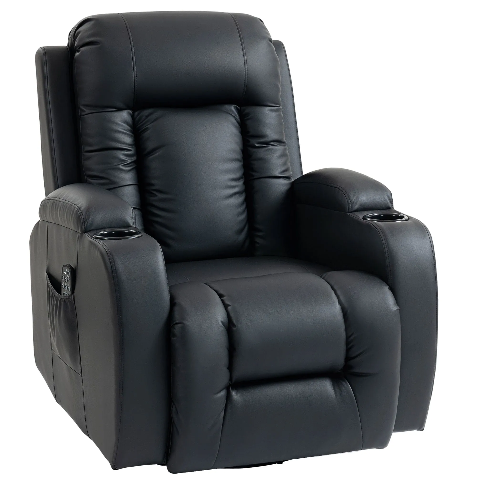 Heated Massage Recliner, 8 Massage Points and 3 Modes with Remote Control, PU Leather, Black