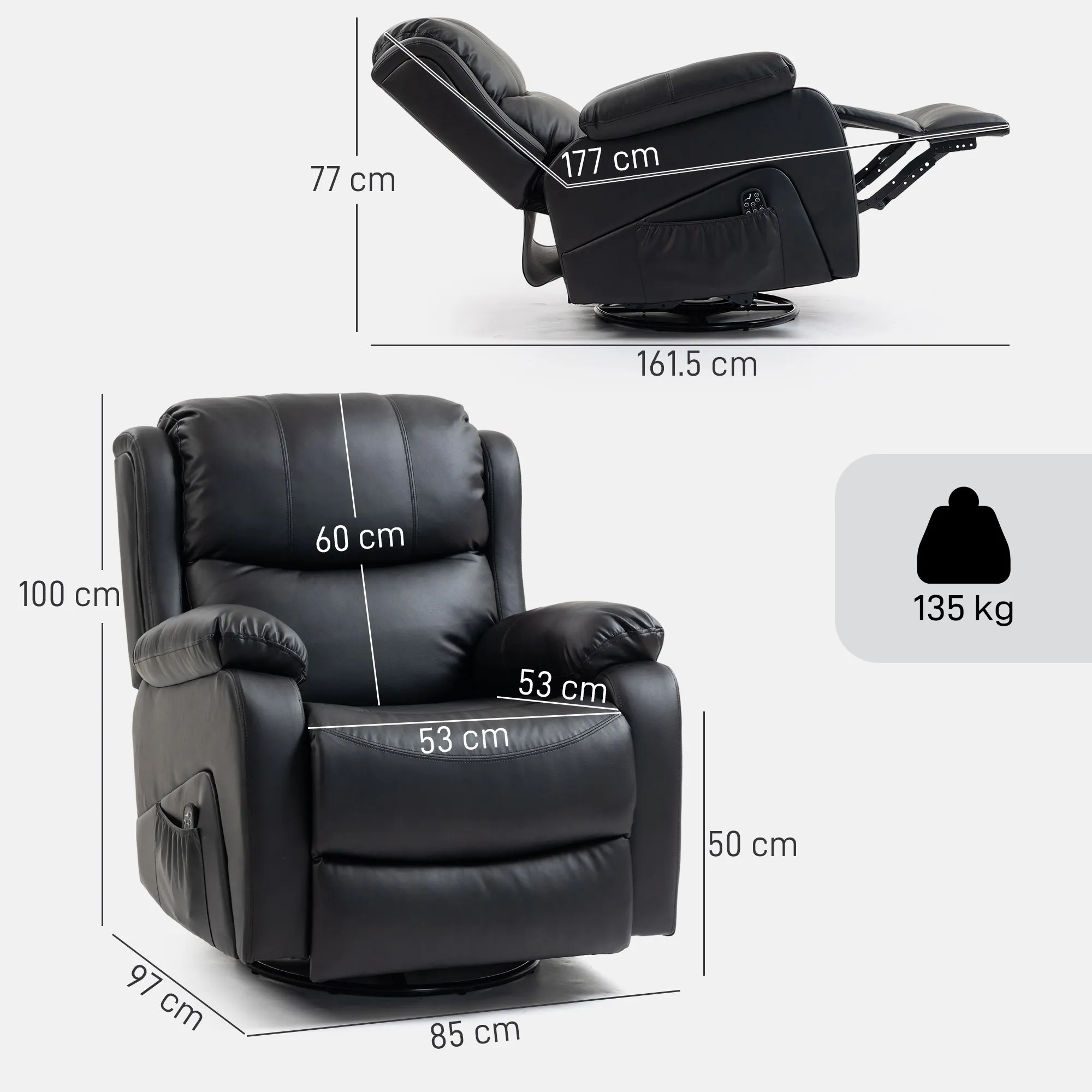 Reclining Relaxing Chair with 8 Massage Points, Heating and Footrest, 87x97x100 cm, Black - Image 3