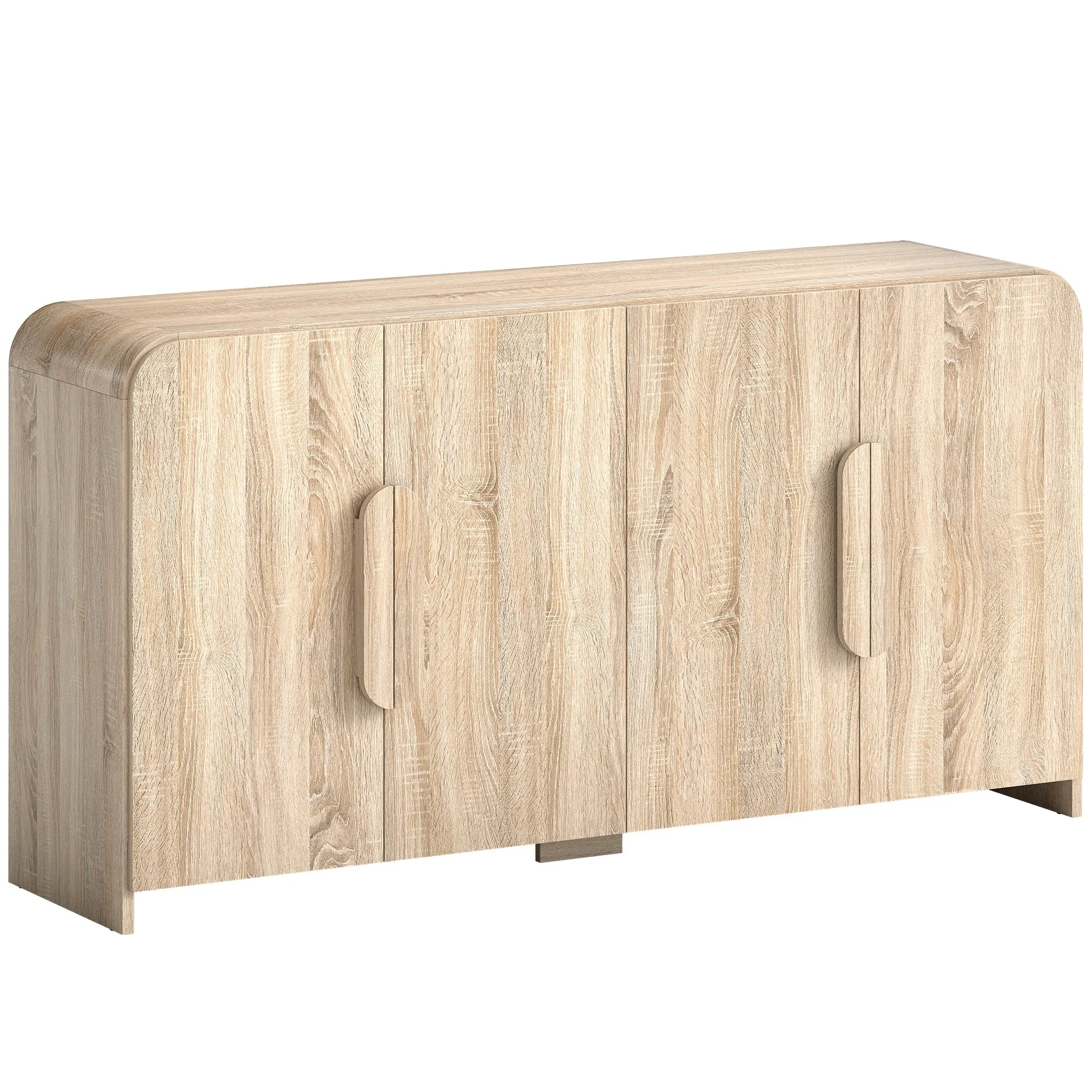 Sideboard with 2 Cabinets, Soft-Close Doors and Adjustable Shelves, 157x39x82 cm, Natural Wood