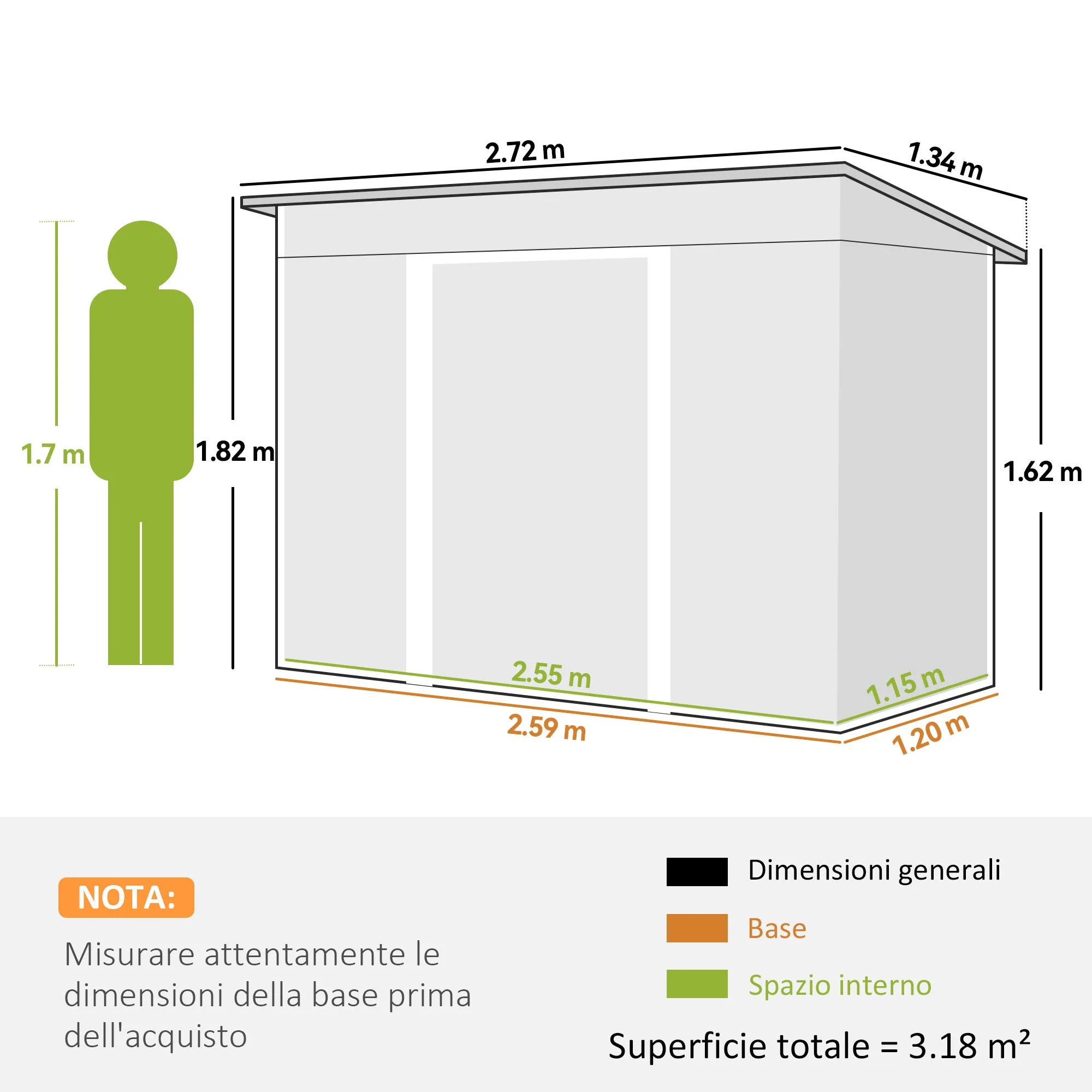 Outsunny Steel Garden Shed 272 x 134 cm with Double Sliding Doors and 2 Vents, Green - Image 3