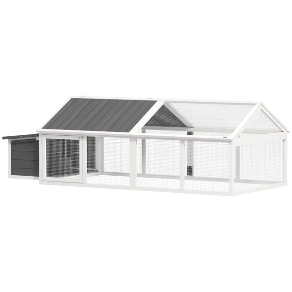 PawHut Wooden Chicken Coop for 4-8 Chickens with Wire Mesh and Opening Roof, 240x112.5x76 cm, White
