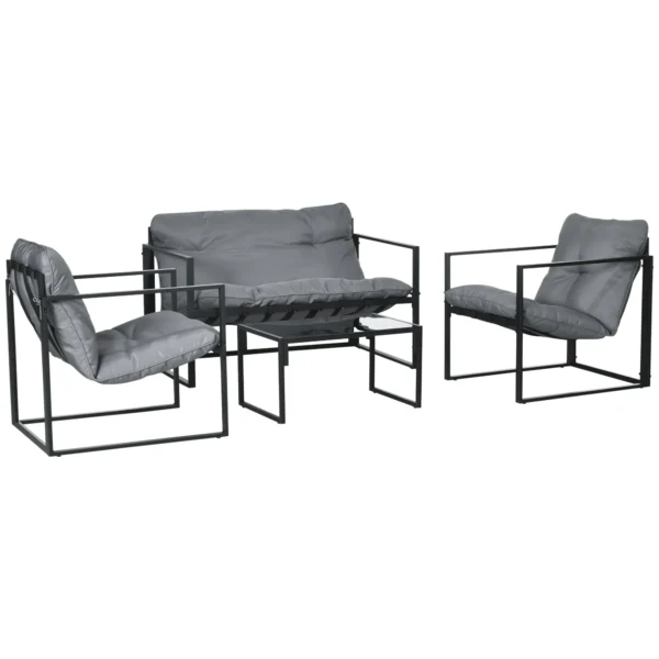 Outsunny 4-Piece Garden Set with Sofa, 2 Armchairs and Coffee Table, in Steel, Polyester and PP Cotton, Black and Grey