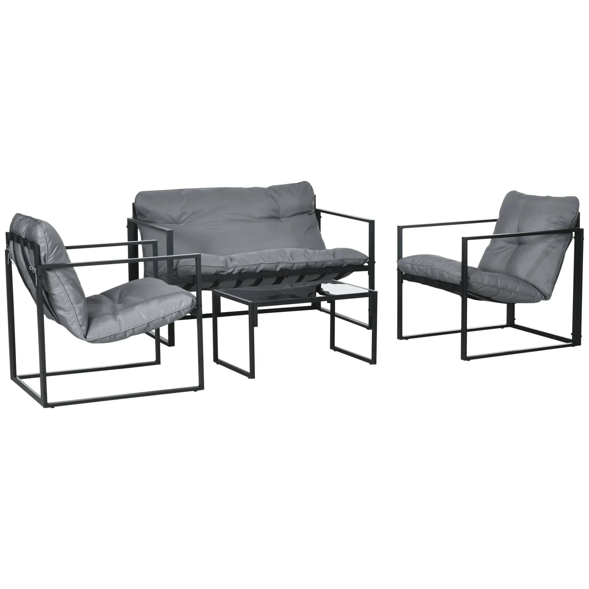 Outsunny 4-Piece Garden Set with Sofa, 2 Armchairs and Coffee Table, in Steel, Polyester and PP Cotton, Black and Grey