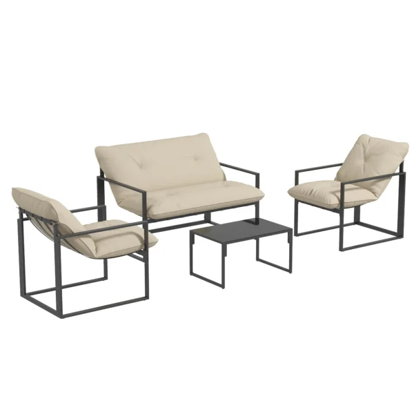 Outsunny 4-Piece Garden Set with Sofa, 2 Armchairs and Coffee Table, in Steel, Polyester and PP Cotton, Beige and Grey