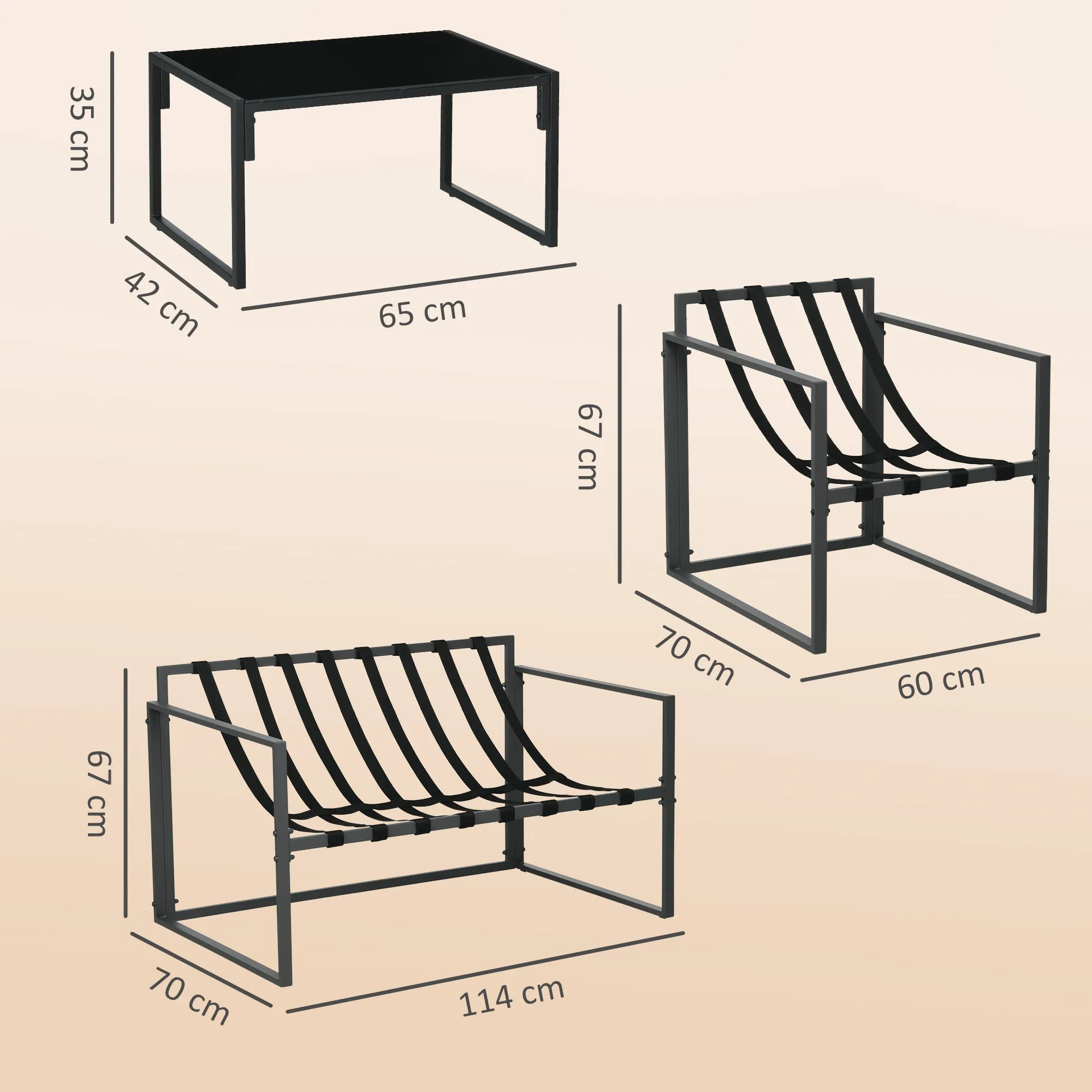 Outsunny 4-Piece Garden Set with Sofa, 2 Armchairs and Coffee Table, in Steel, Polyester and PP Cotton, Beige and Grey - Image 3