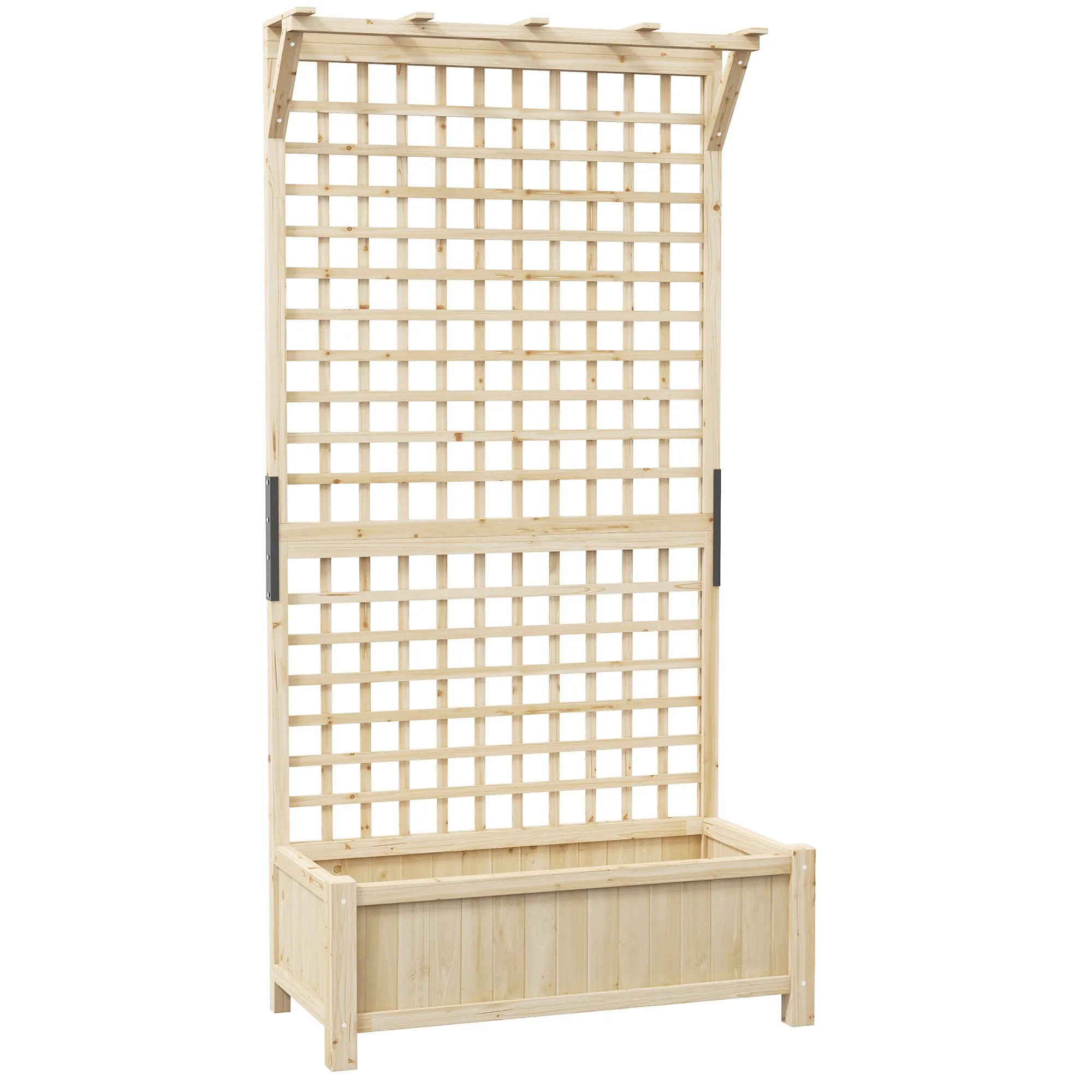Outsunny Garden Planter with Trellis for Climbing Plants, 90x45x183 cm, Natural Wood