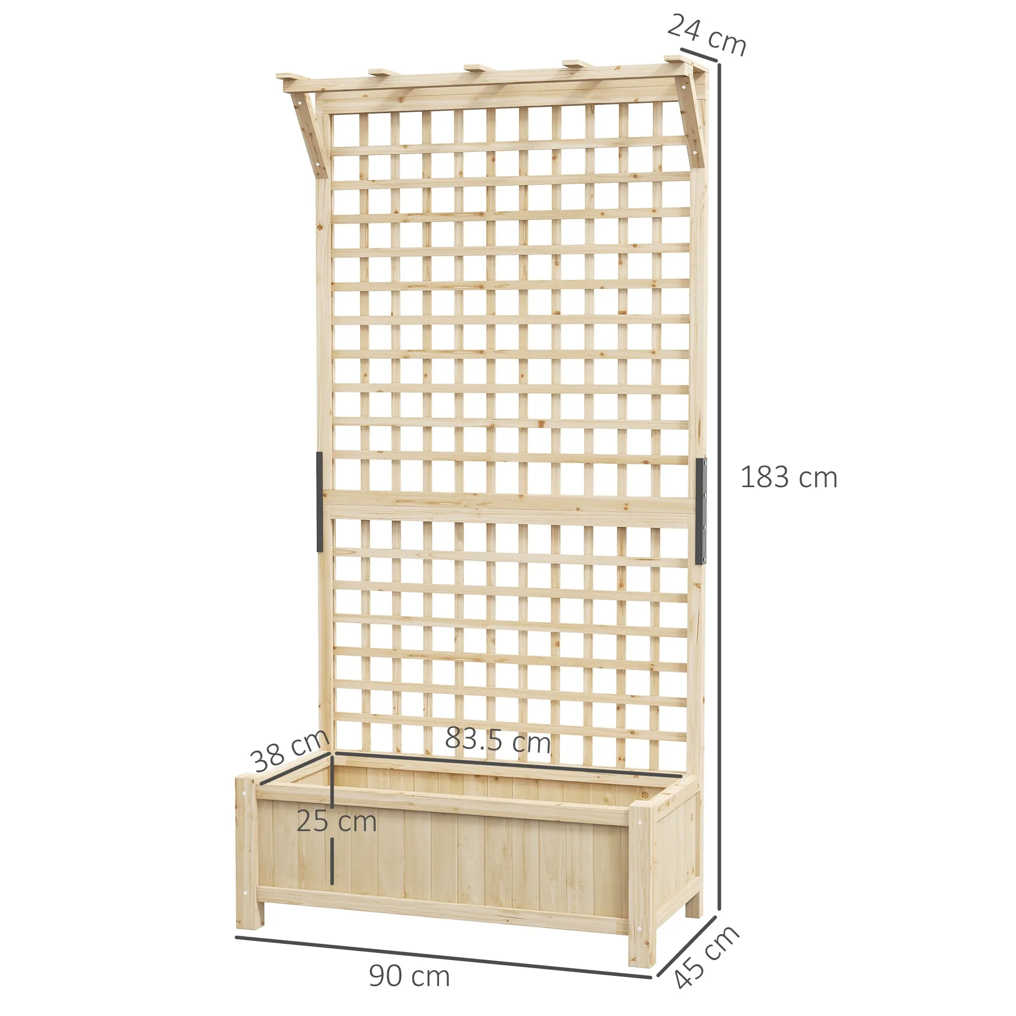 Outsunny Garden Planter with Trellis for Climbing Plants, 90x45x183 cm, Natural Wood - Image 3