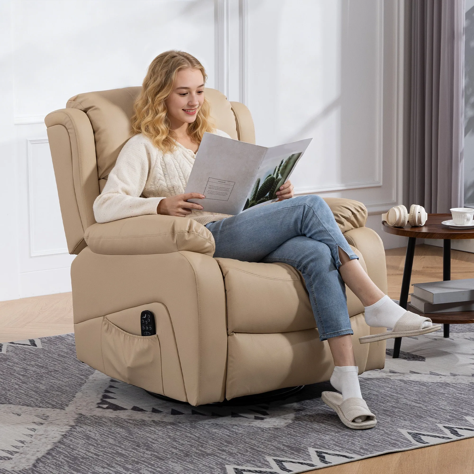 Reclining Relaxing Chair with 8 Massage Points, Heating and Footrest, 87x97x100 cm, Beige - Image 2