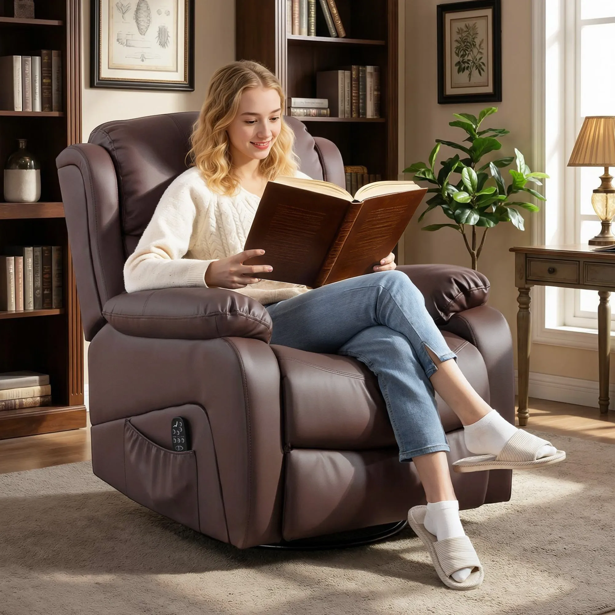 Reclining Relaxing Chair with 8 Massage Points, Heating and Footrest, 87x97x100 cm, Brown - Image 2
