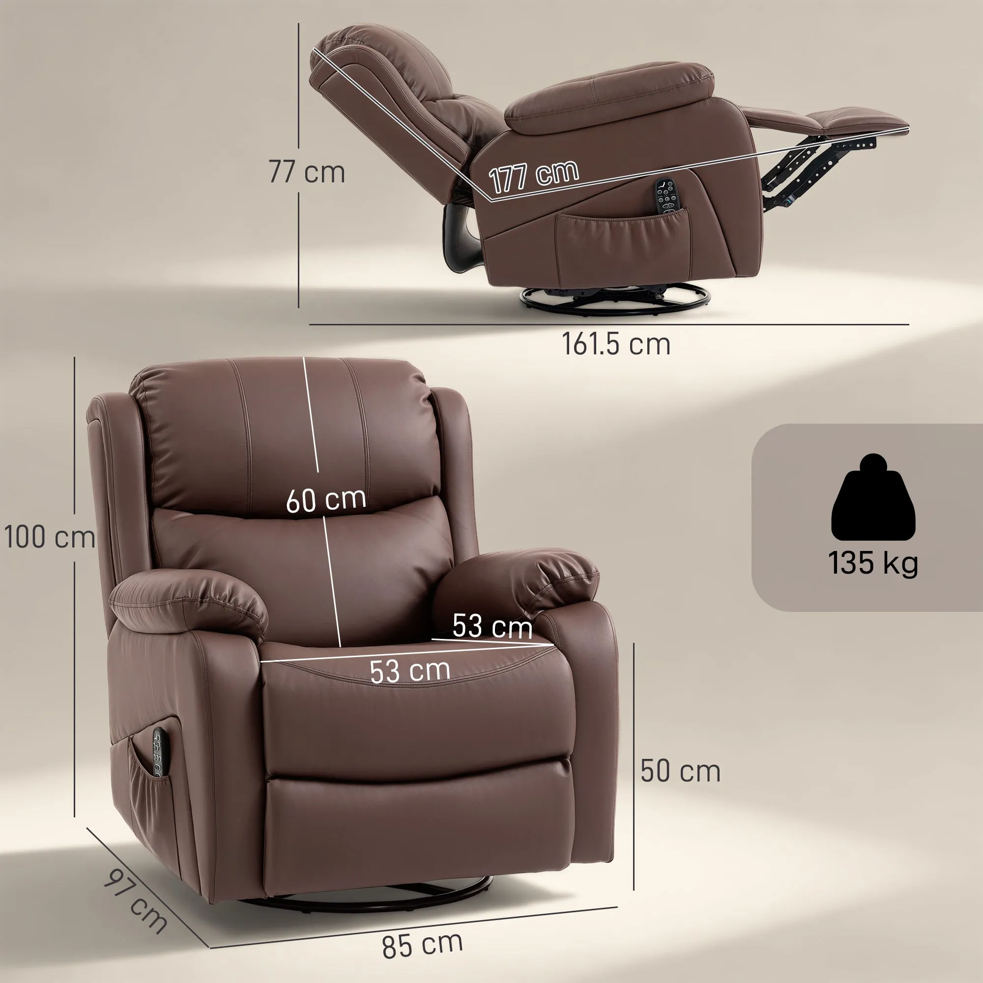 Reclining Relaxing Chair with 8 Massage Points, Heating and Footrest, 87x97x100 cm, Brown - Image 3