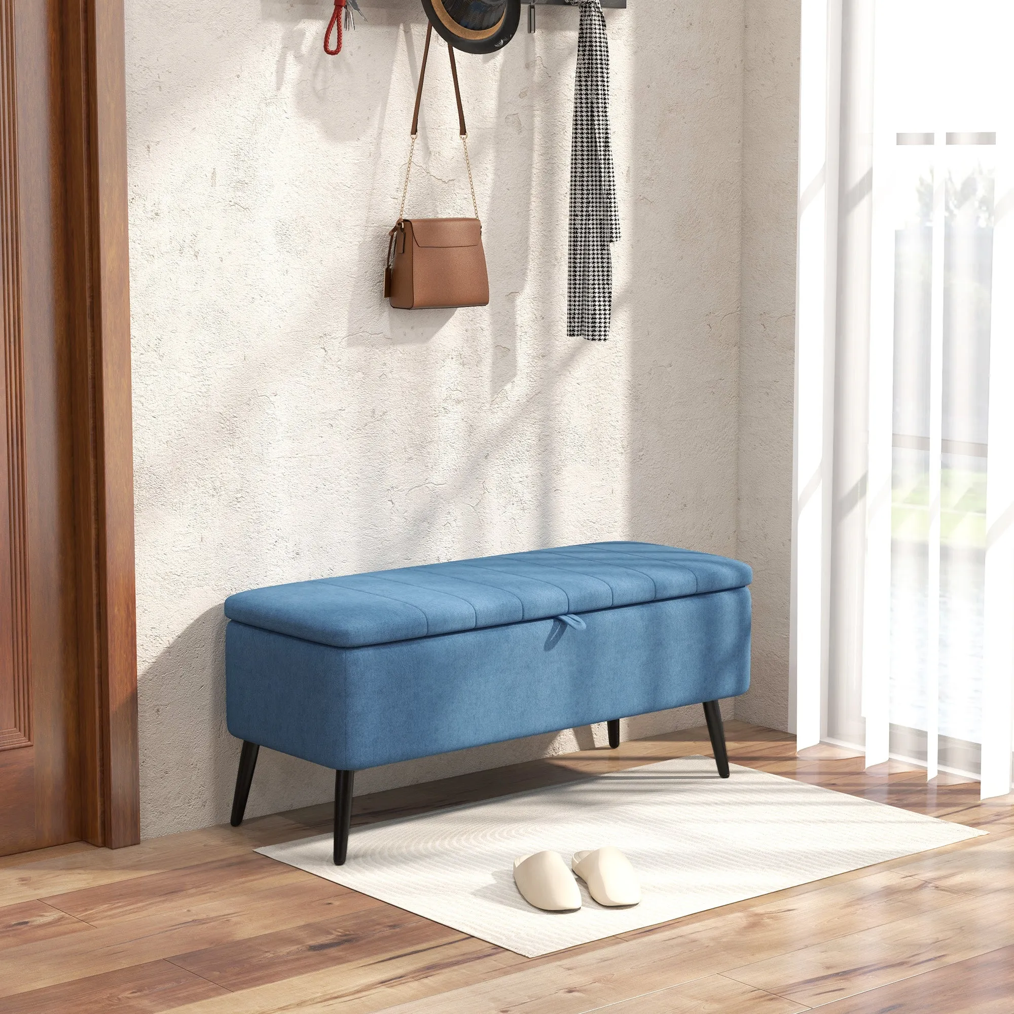 Storage Bench Pouf Footstool Padded, 102x40x44 cm, Dark Blue - Image 2