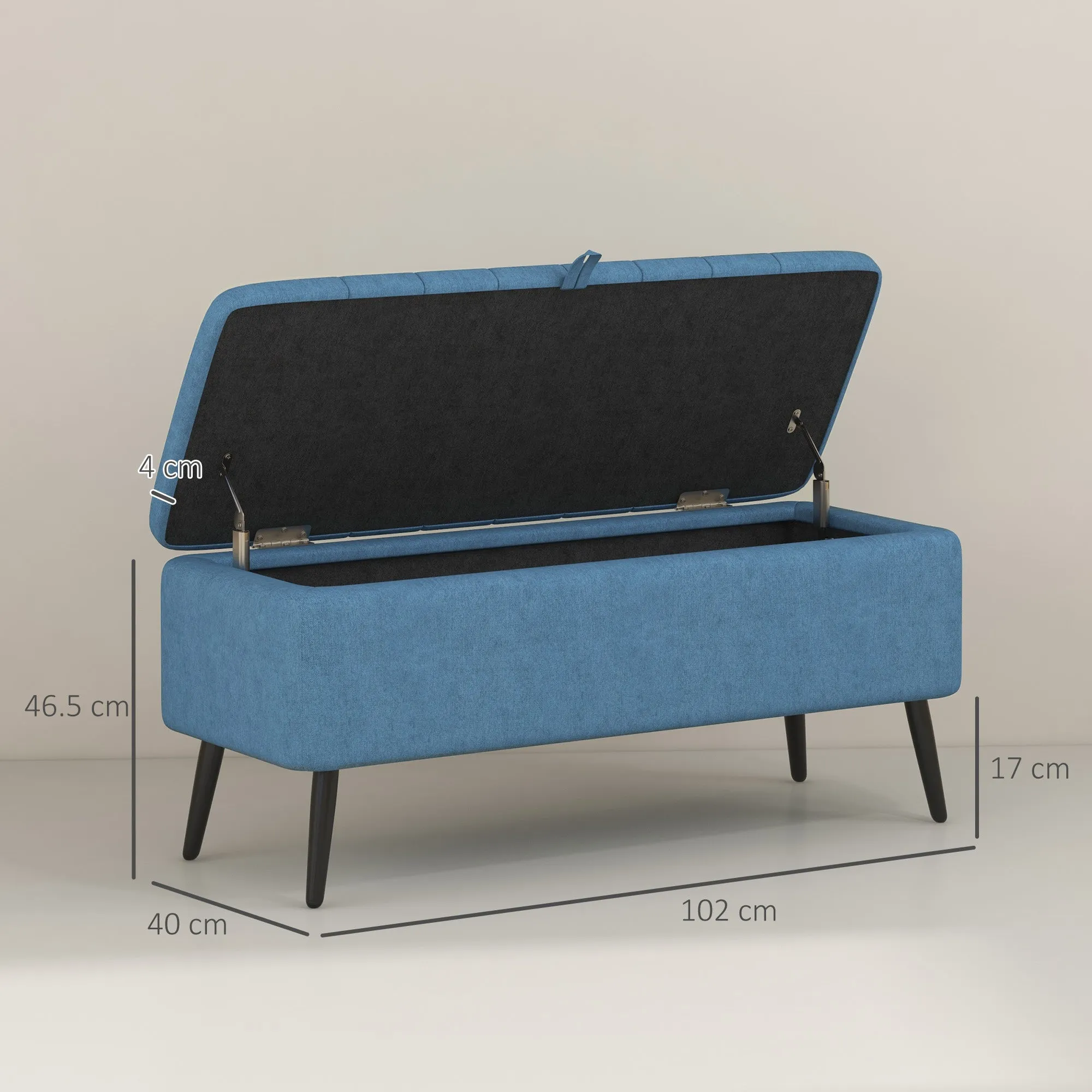 Storage Bench Pouf Footstool Padded, 102x40x44 cm, Dark Blue - Image 3