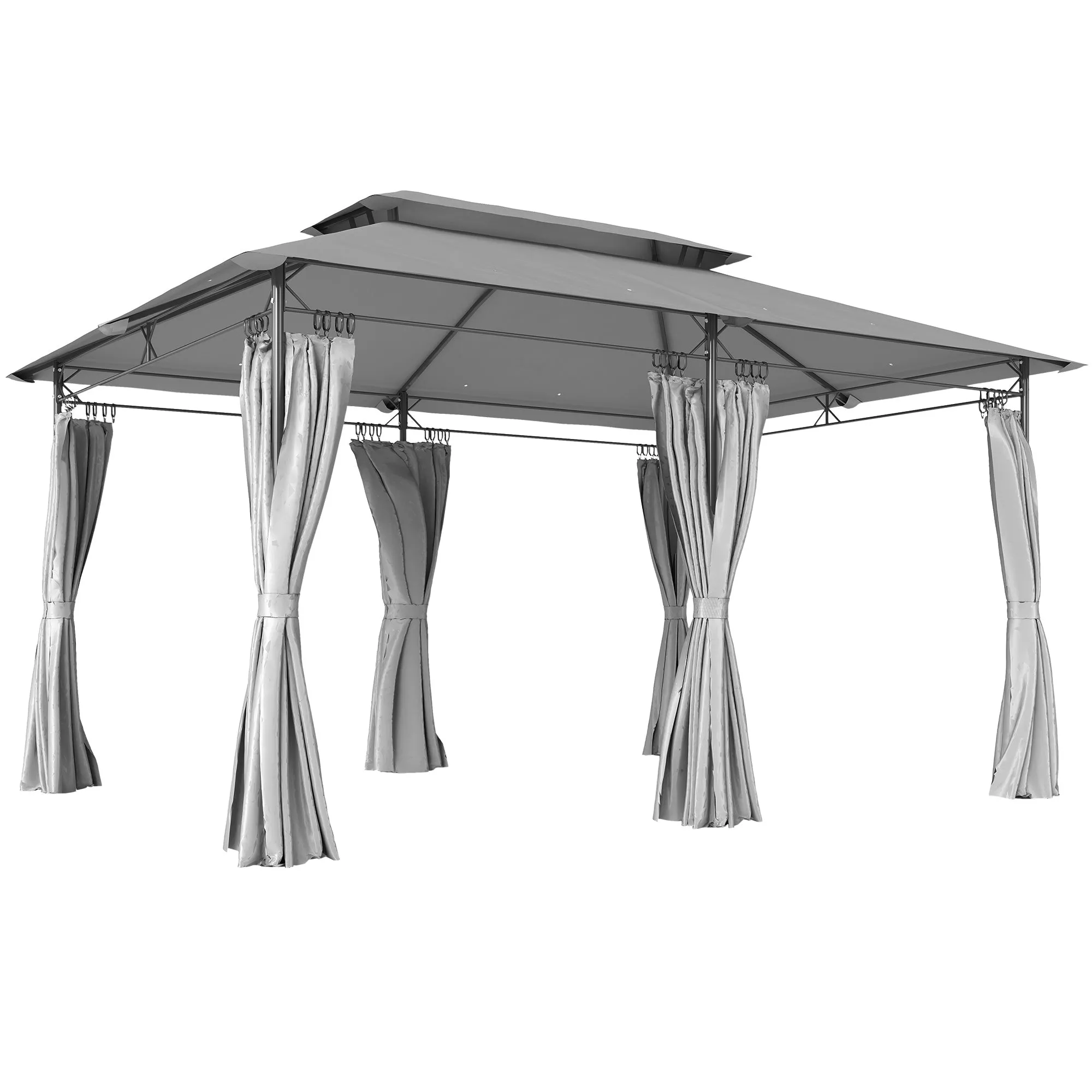 Outsunny 3x4m Garden Gazebo with Removable Curtains, Double Roof and Metal Frame, Grey
