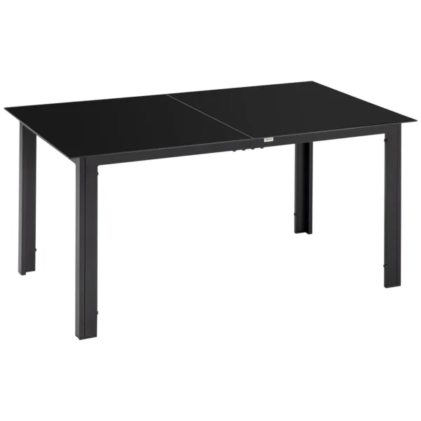 Outsunny Rectangular Garden Table for 6 People with Glass and Aluminum Top, 150x90 cm, Black