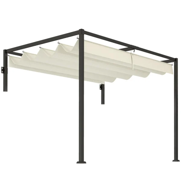 Outsunny Pergola Gazebo 3x2 m with Retractable Canopy and Drainage Holes in Steel and Polyester, Cream