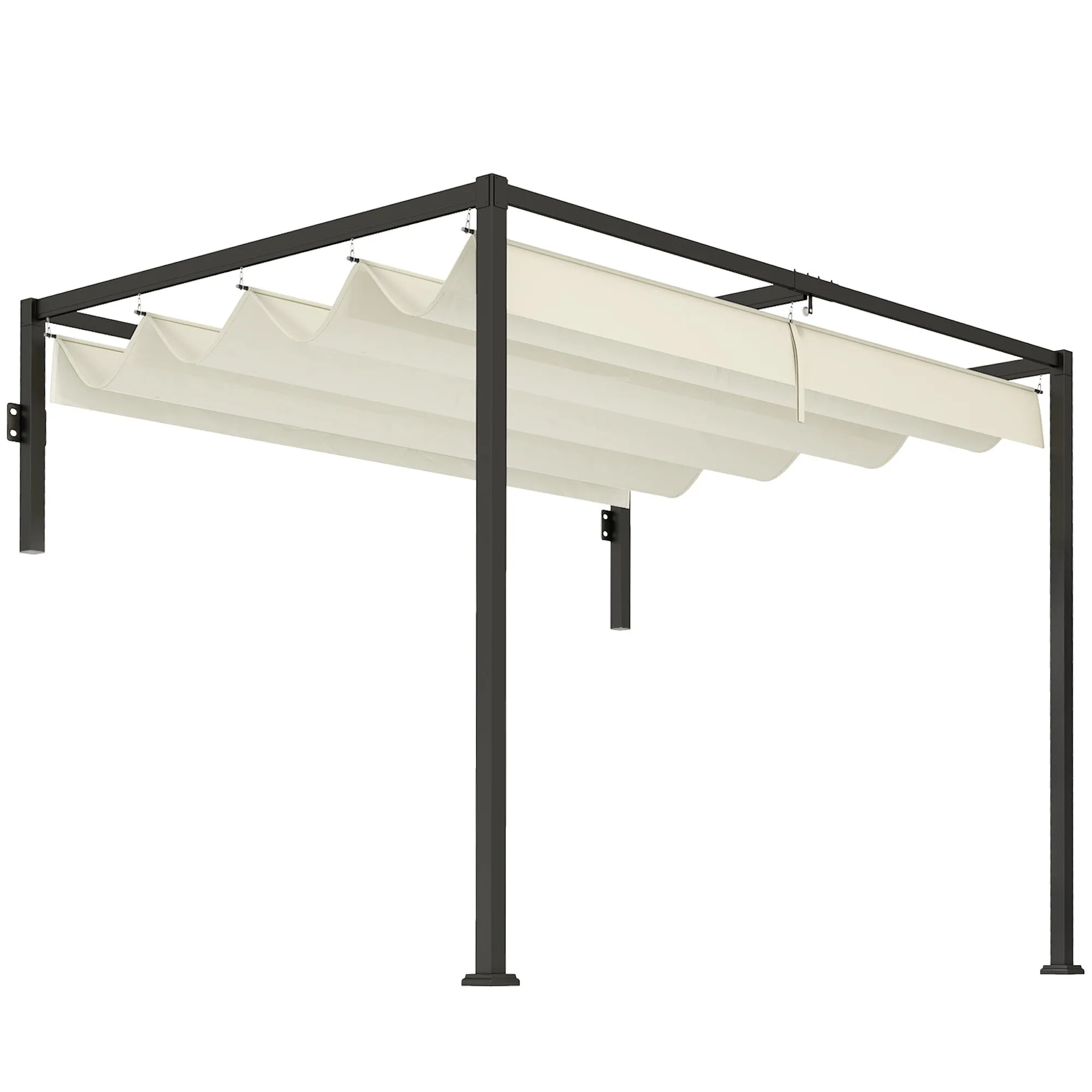 Outsunny Pergola Gazebo 3x2 m with Retractable Canopy and Drainage Holes in Steel and Polyester, Cream
