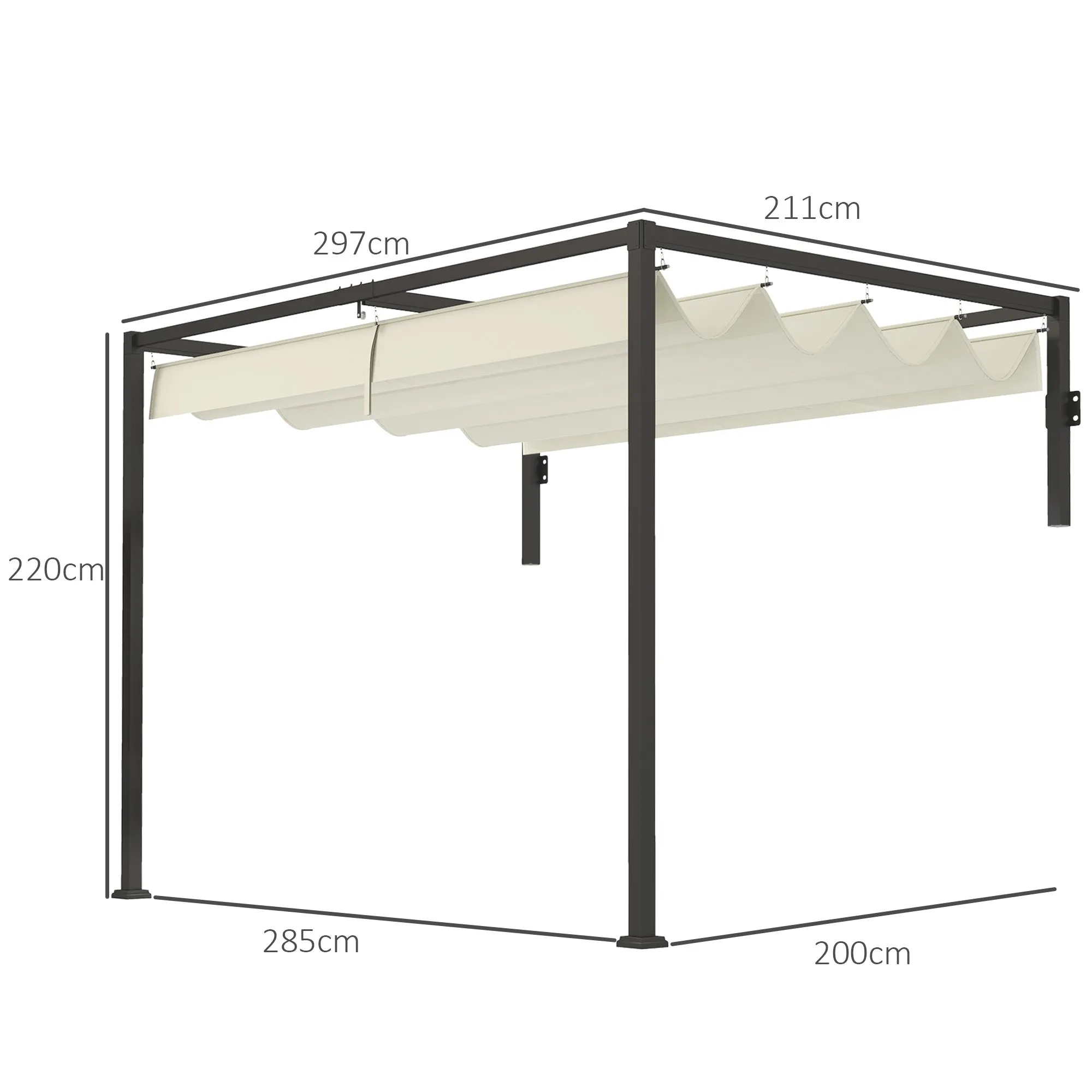 Outsunny Pergola Gazebo 3x2 m with Retractable Canopy and Drainage Holes in Steel and Polyester, Cream - Image 3