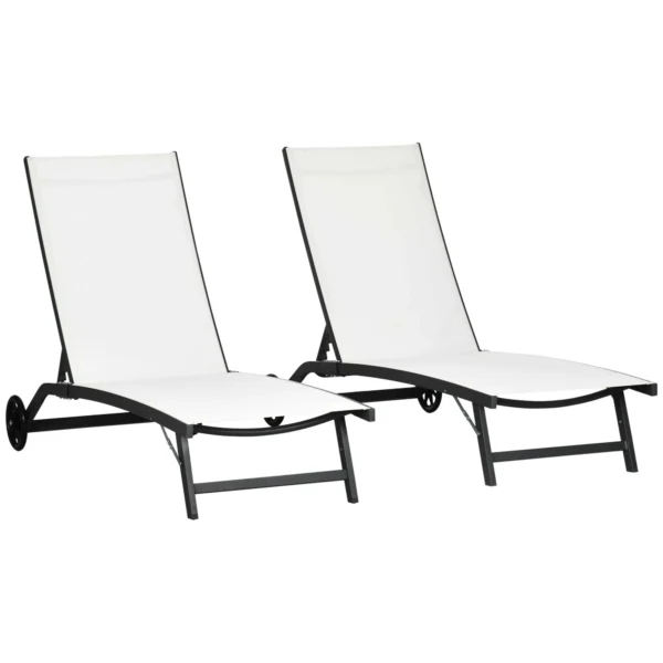 Outsunny Set of 2 Sun Loungers with Reclining Backrest, in Aluminum and Breathable Fabric, 66x165x102 cm, Cream