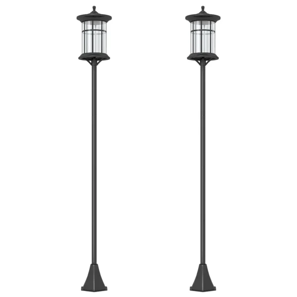 Outsunny Set of 2 Solar Street Lights with 6-Hour Battery Life and Ground Anchoring, in Stainless Steel and ABS, 23.5x23.5x184 cm, Black