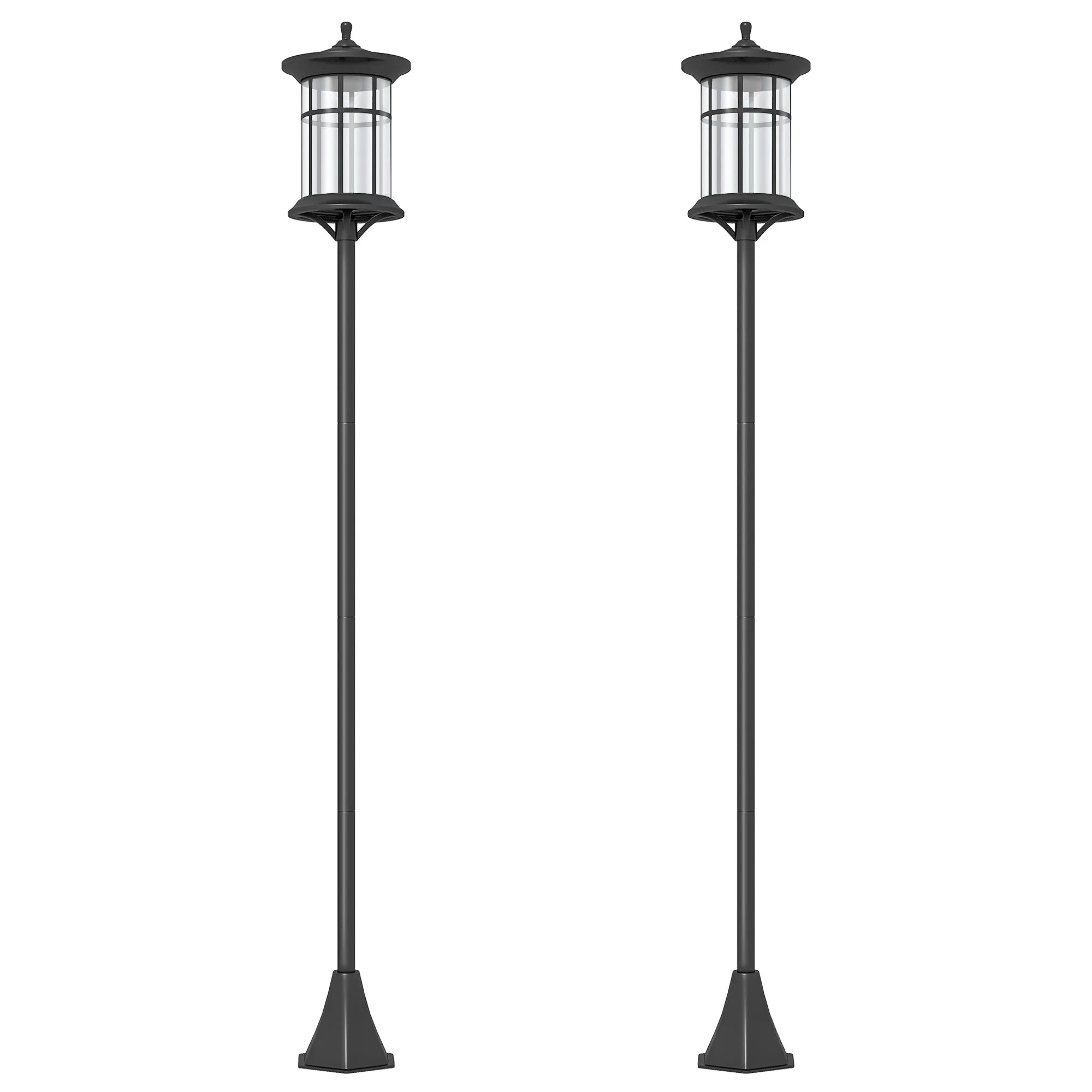 Outsunny Set of 2 Solar Street Lights with 6-Hour Battery Life and Ground Anchoring, in Stainless Steel and ABS, 23.5x23.5x184 cm, Black