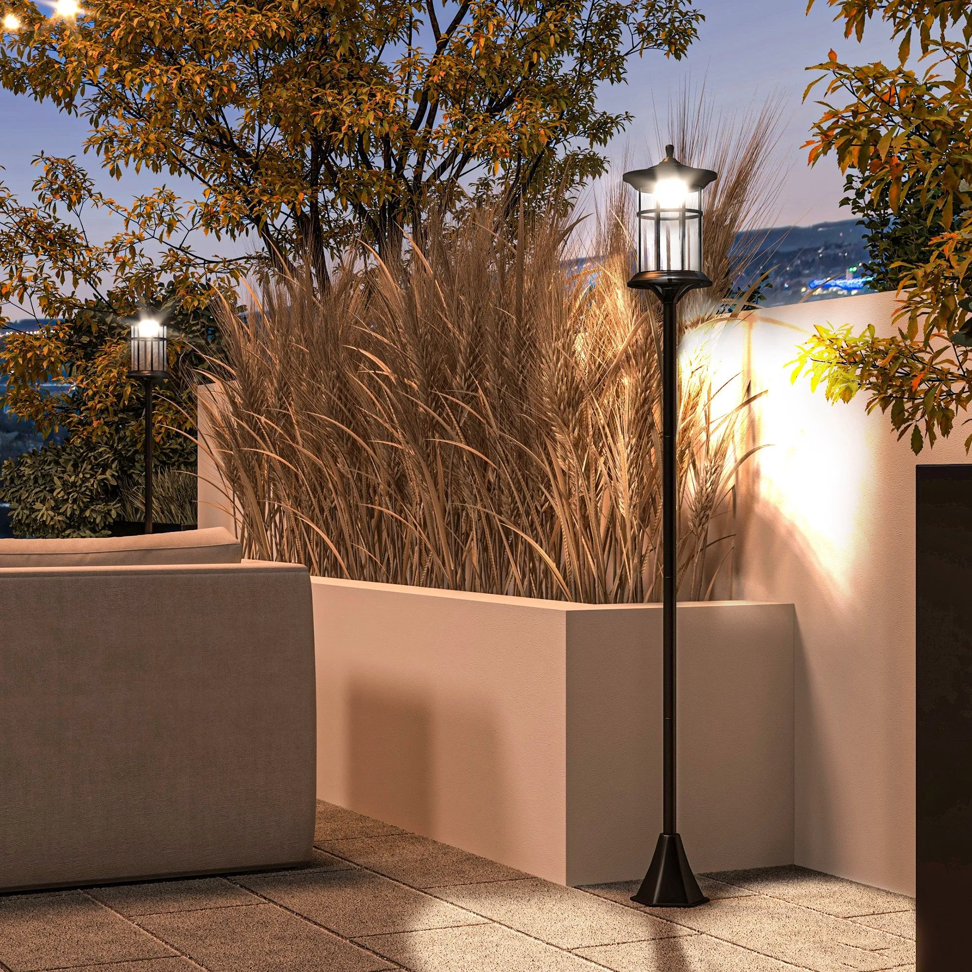 Outsunny Set of 2 Solar Street Lights with 6-Hour Battery Life and Ground Anchoring, in Stainless Steel and ABS, 23.5x23.5x184 cm, Black - Image 2