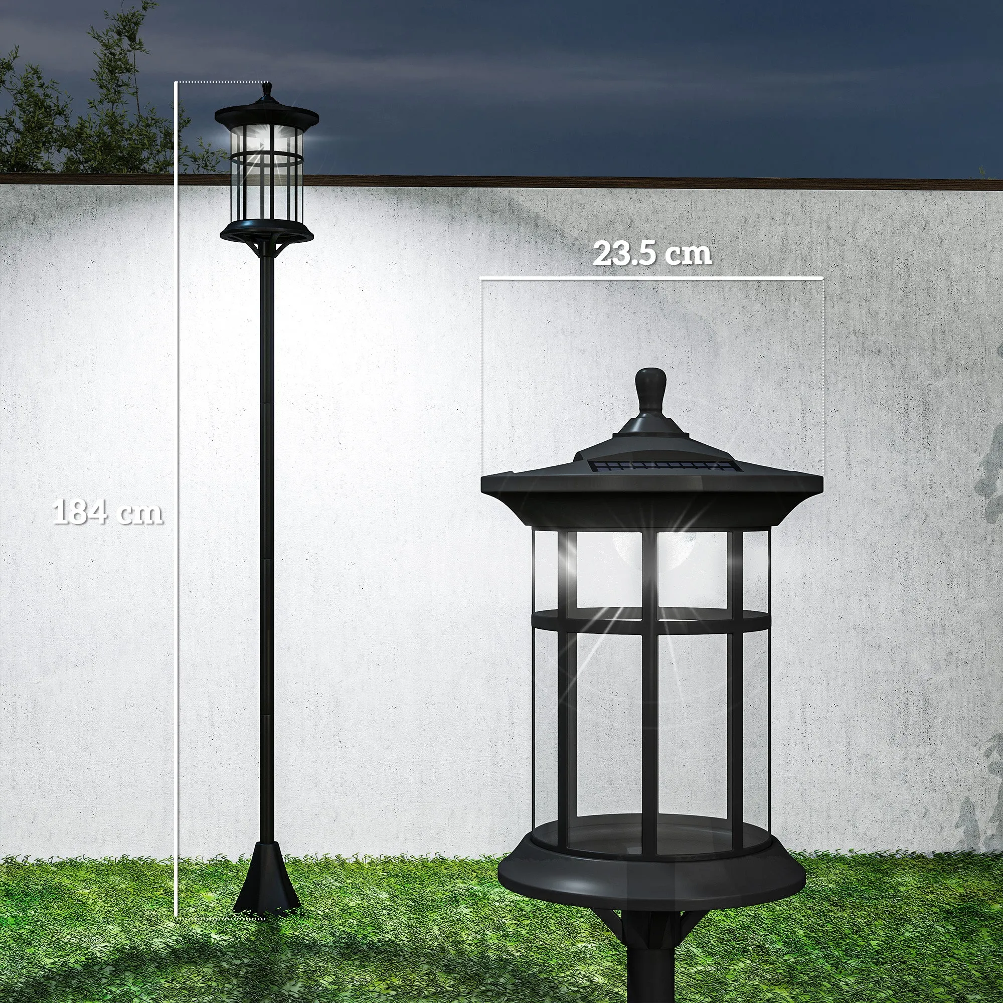 Outsunny Set of 2 Solar Street Lights with 6-Hour Battery Life and Ground Anchoring, in Stainless Steel and ABS, 23.5x23.5x184 cm, Black - Image 3