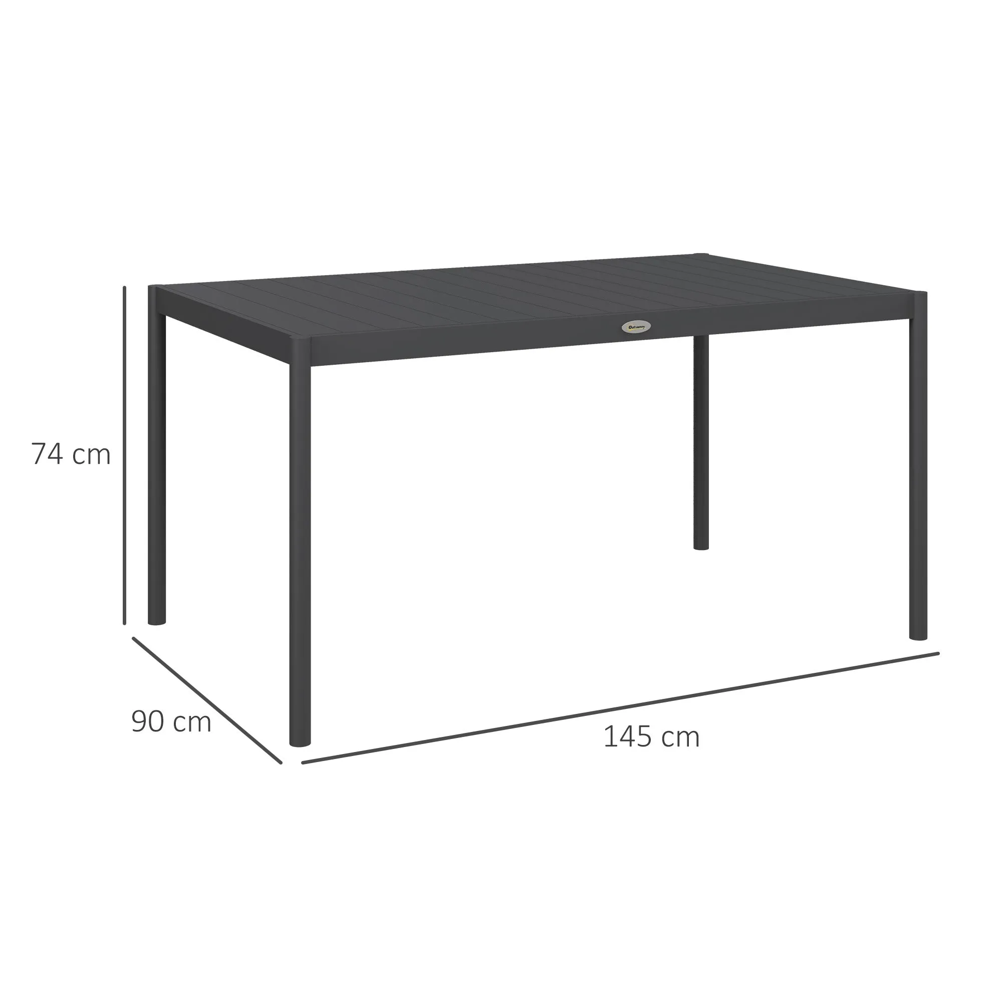 Outsunny 6-Seater Slatted Garden Table in Steel and Aluminum, 145x90x74 cm, Dark Gray - Image 3