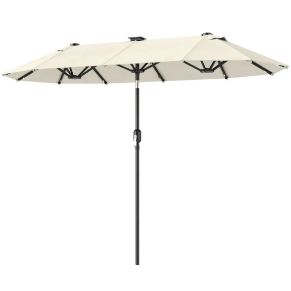 Outsunny Double Umbrella with LED Lights and Crank Handle, in Polyester and Steel, 2.92 x 1.5 x 2.2 m, Beige
