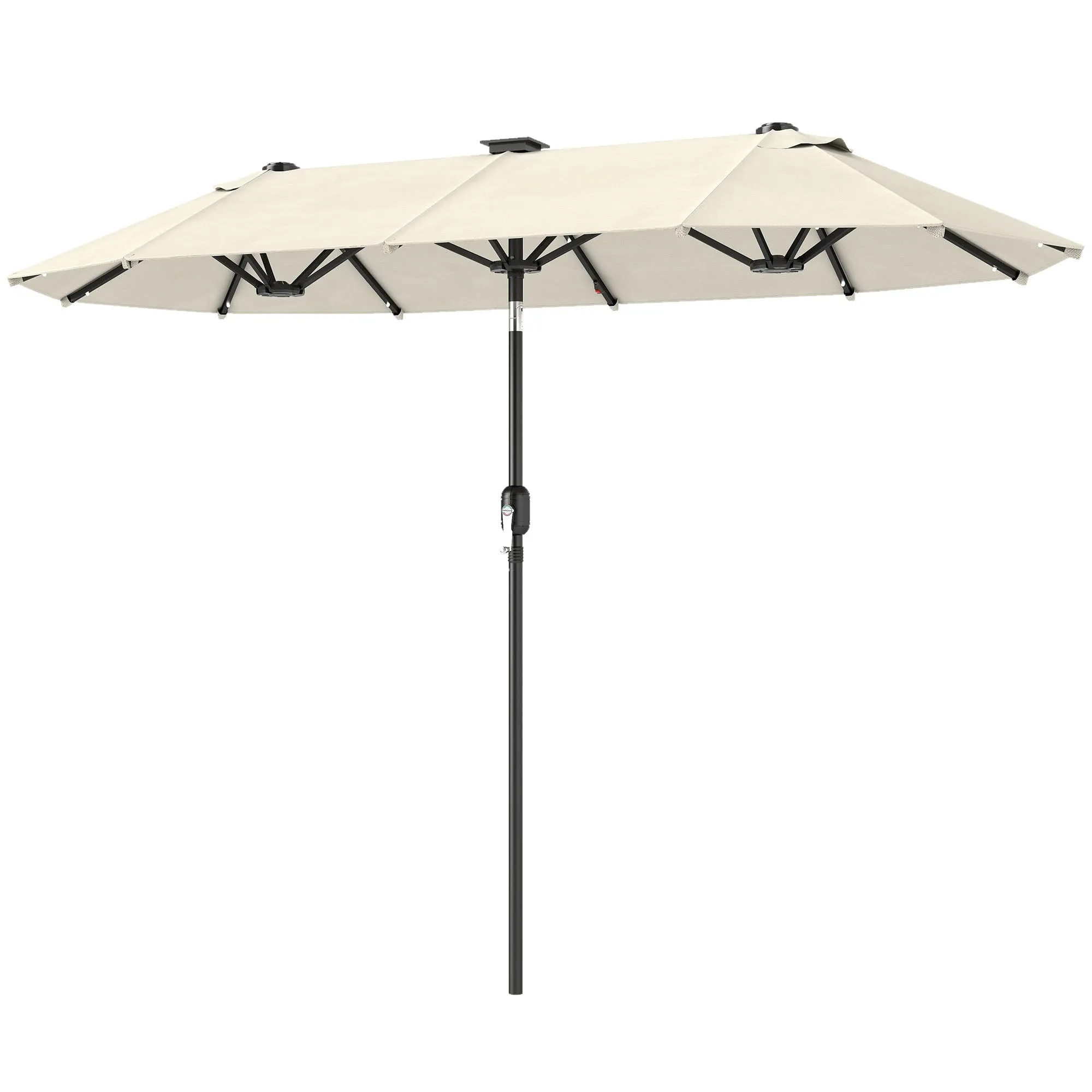 Outsunny Double Umbrella with LED Lights and Crank Handle, in Polyester and Steel, 2.92 x 1.5 x 2.2 m, Beige