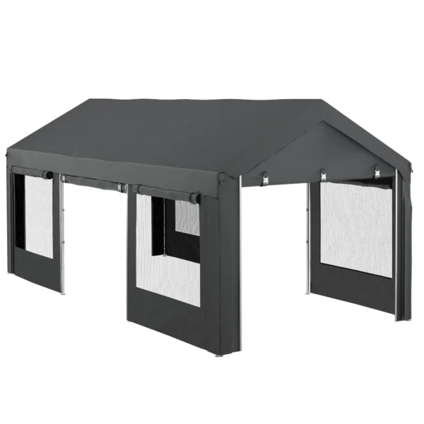Outsunny 6x3m Dark Grey Adjustable Height Car and Party Tent with 4 Doors and 4 Windows