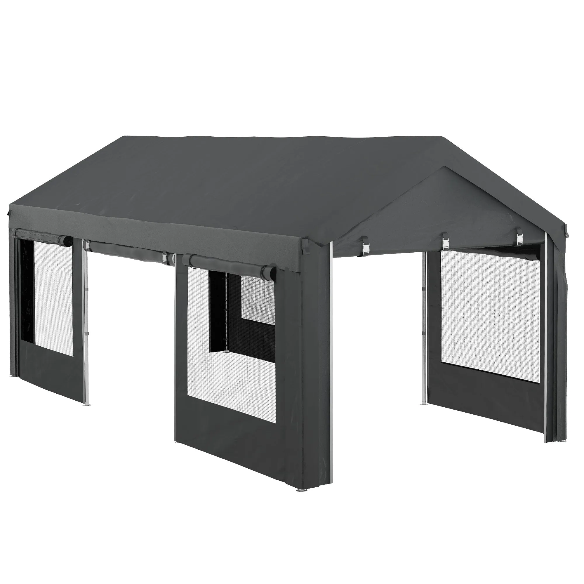Outsunny 6x3m Dark Grey Adjustable Height Car and Party Tent with 4 Doors and 4 Windows