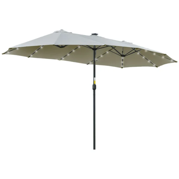 Outsunny 4.5m Double Garden Umbrella with 48 LED Lights and Crank Handle, Light Grey