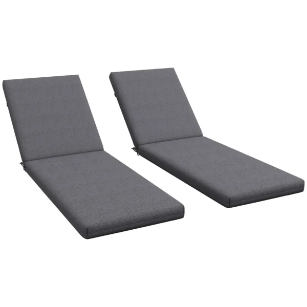 Outsunny Set of 2 Outdoor Chair Cushions with Ties and 2 Pads, in Polyester and Cotton, 190.5 x 58.4 x 7 cm, Grey