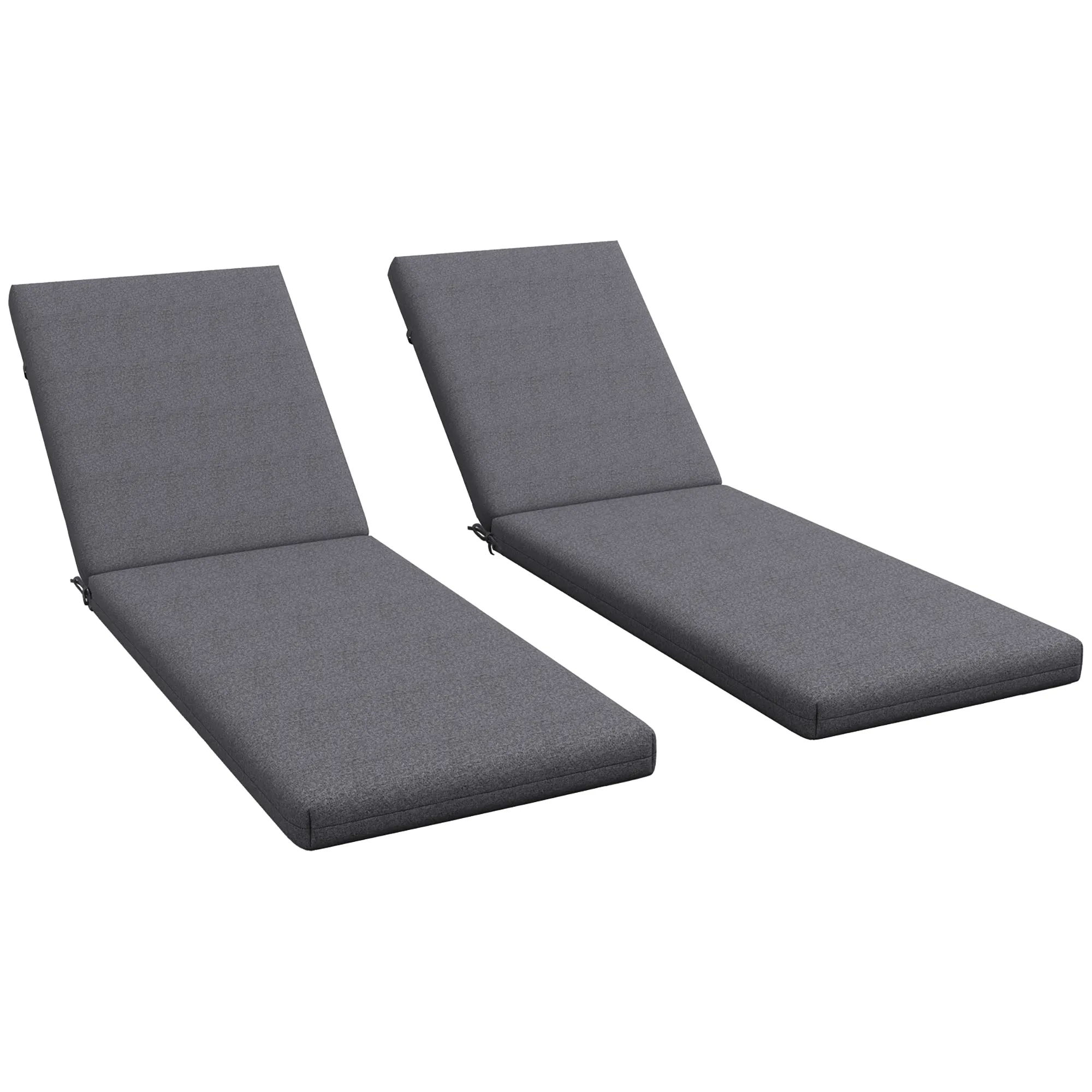 Outsunny Set of 2 Outdoor Chair Cushions with Ties and 2 Pads, in Polyester and Cotton, 190.5 x 58.4 x 7 cm, Grey