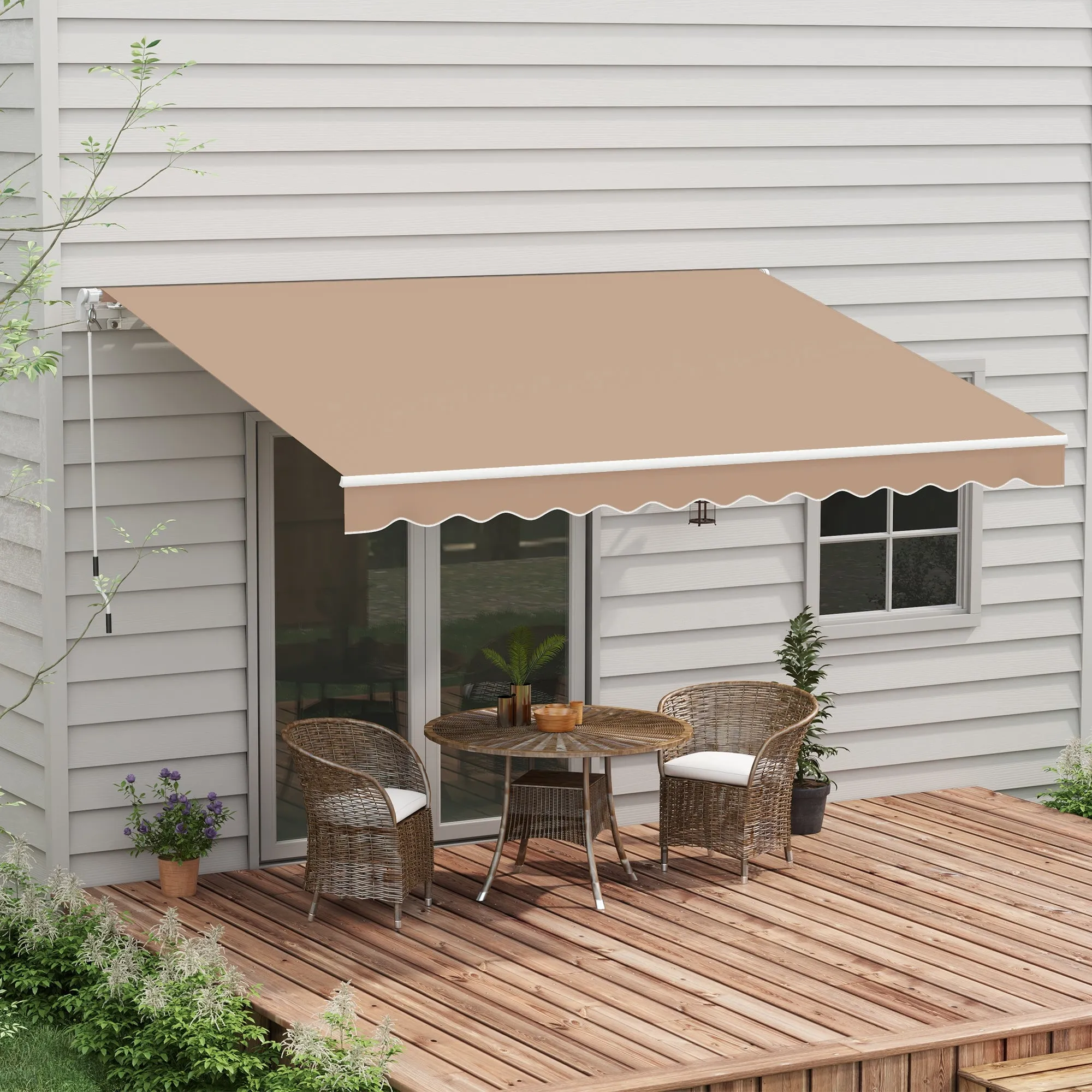 Outsunny Outdoor Awning with Crank Arms, 350x250 cm, Brown - Image 2