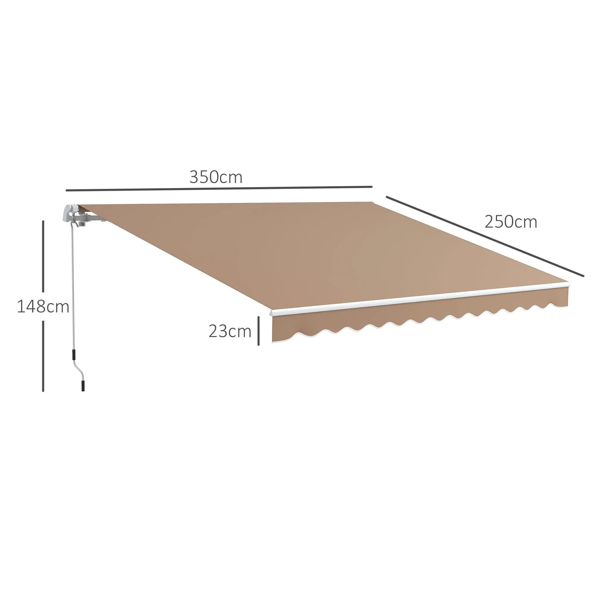 Outsunny Outdoor Awning with Crank Arms, 350x250 cm, Brown - Image 3