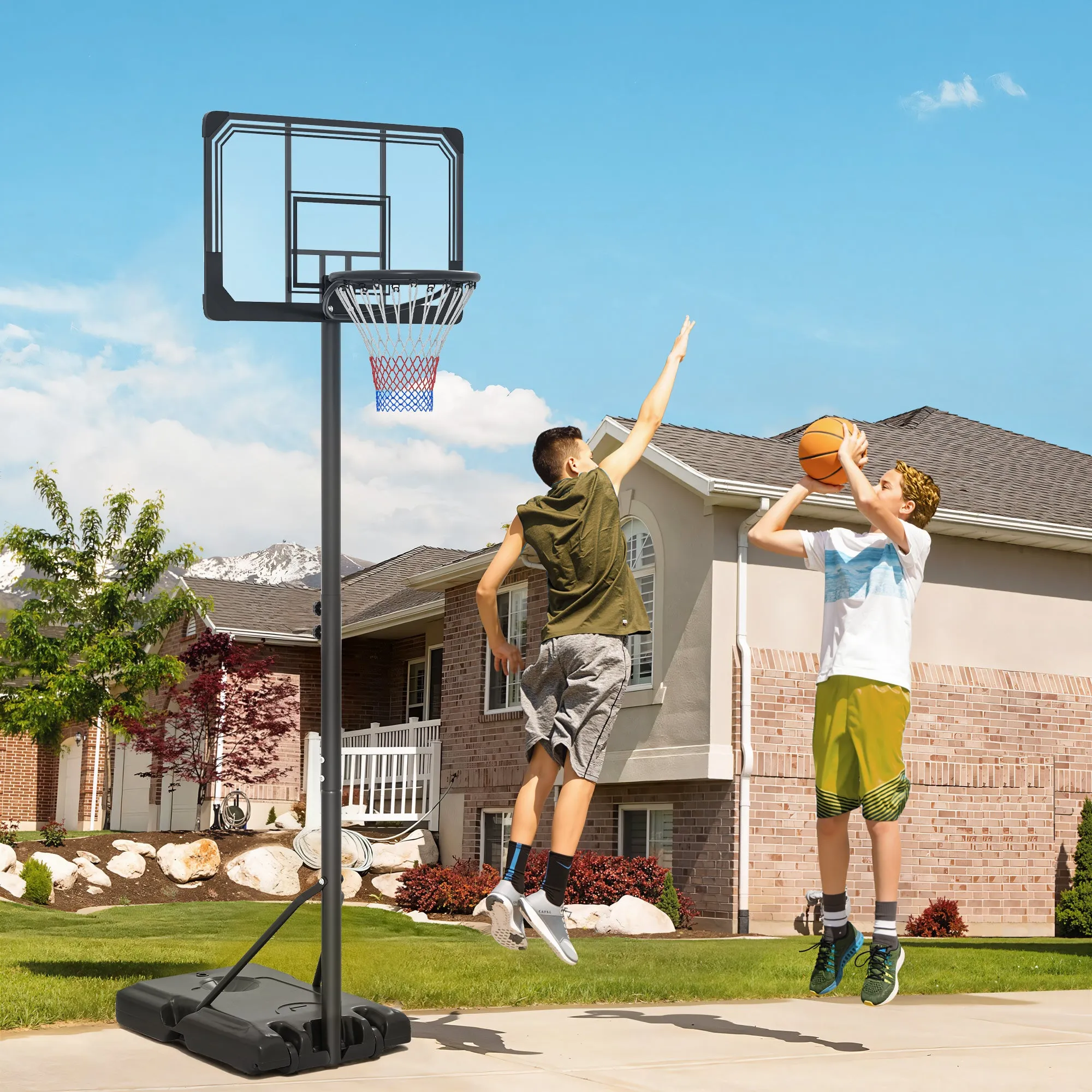 SPORTNOW 6-Height Adjustable Basketball Hoop with Fillable Base and Wheels, Made of PE, Steel and Polyester, Black - Image 2