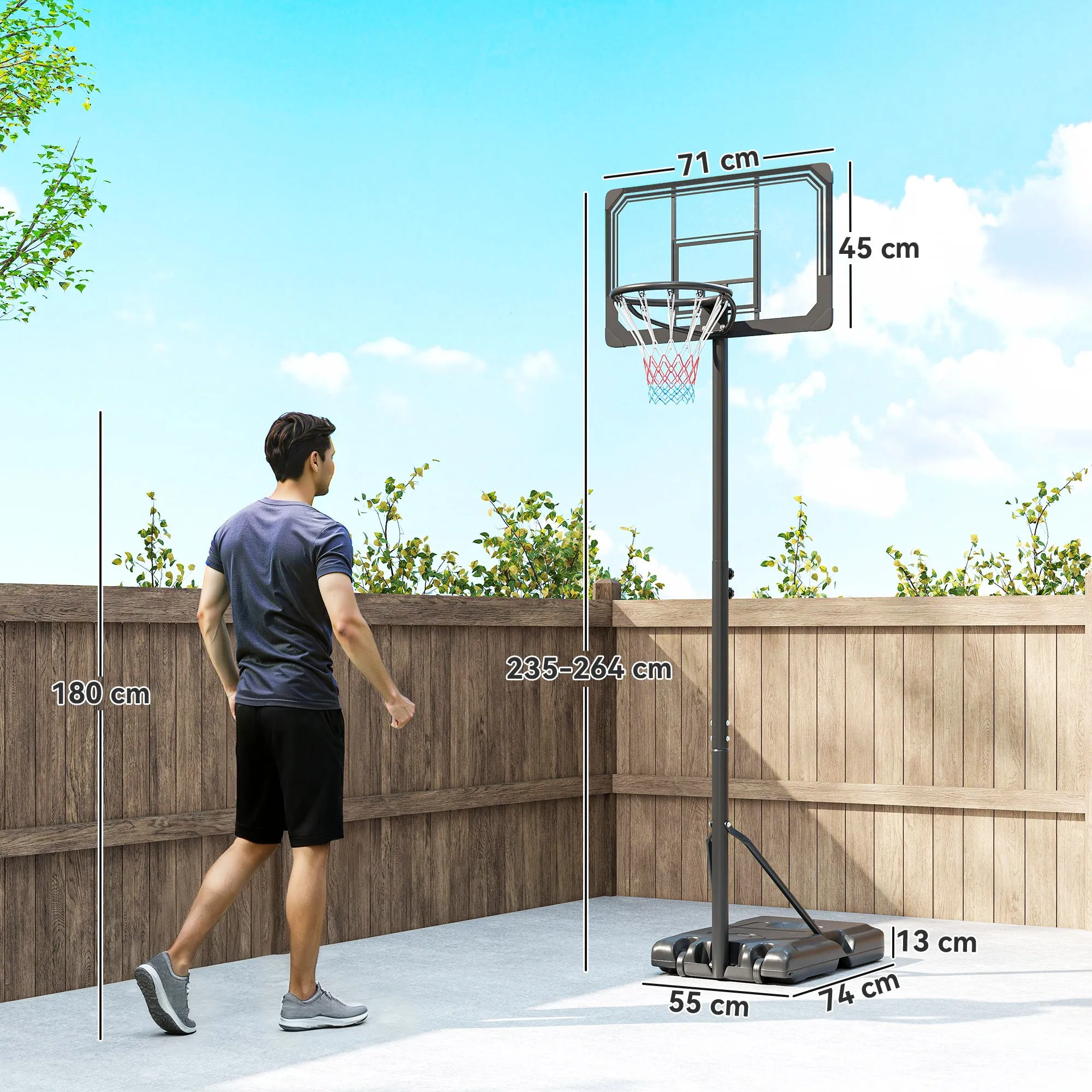 SPORTNOW 6-Height Adjustable Basketball Hoop with Fillable Base and Wheels, Made of PE, Steel and Polyester, Black - Image 3