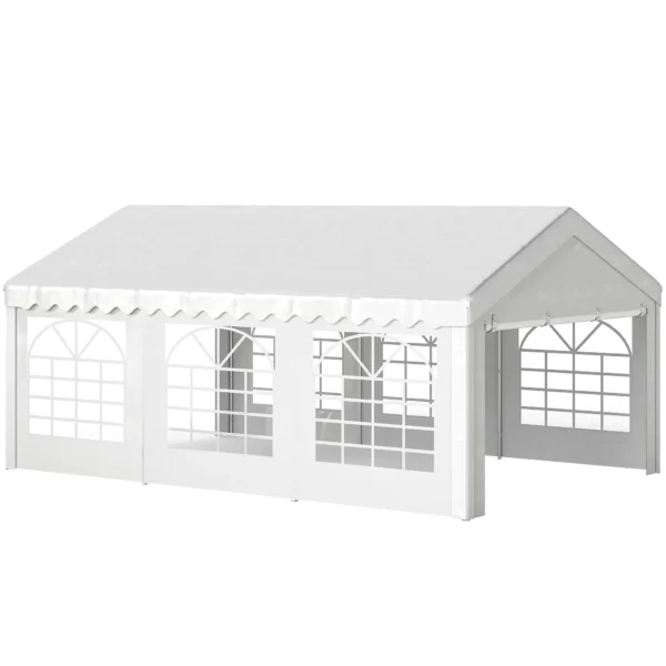 Outsunny 6x4m Party Tent with Removable Walls, Doors and 6 Windows, White