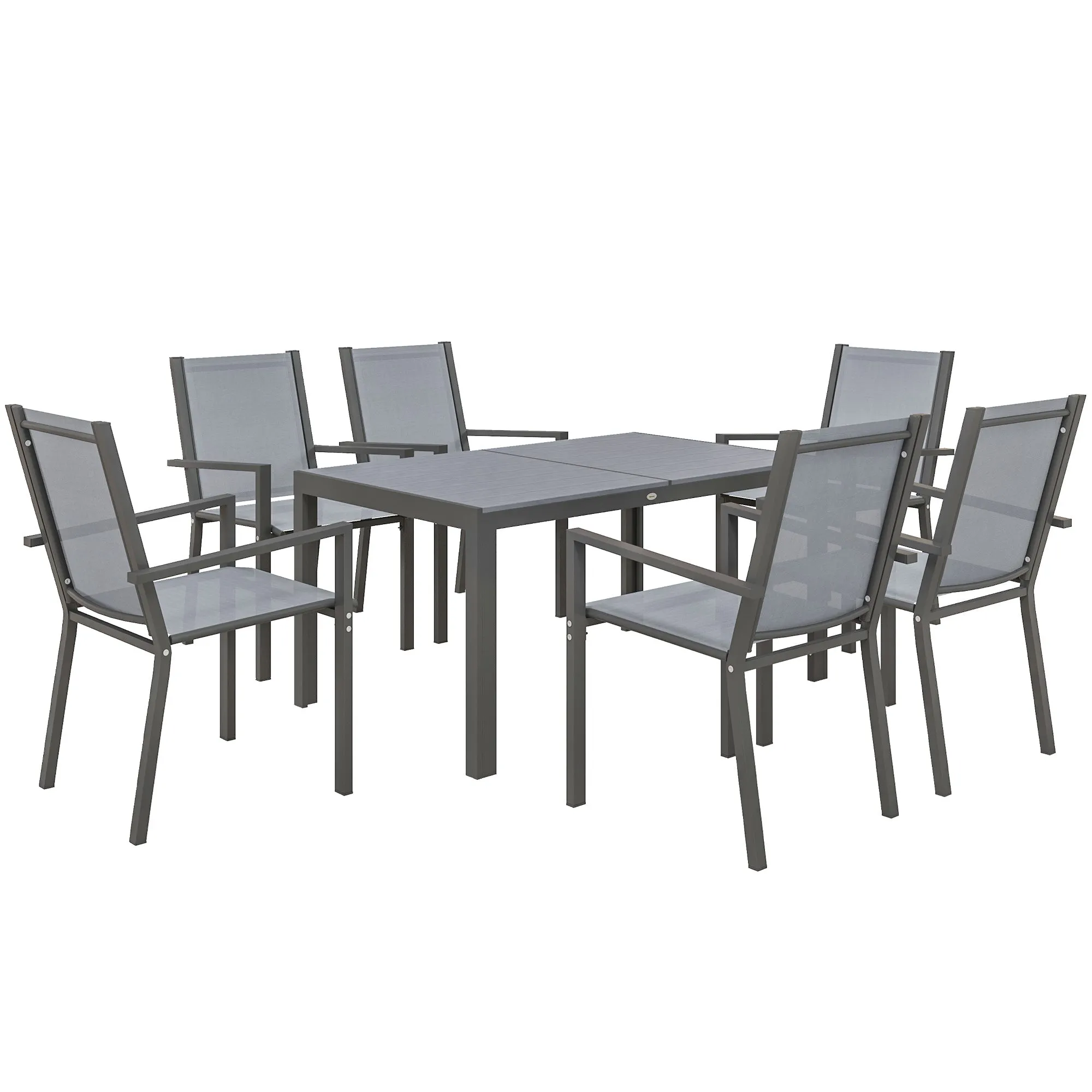 Outsunny Garden Set with 6 Stackable Chairs and Rectangular Dining Table, Light Grey