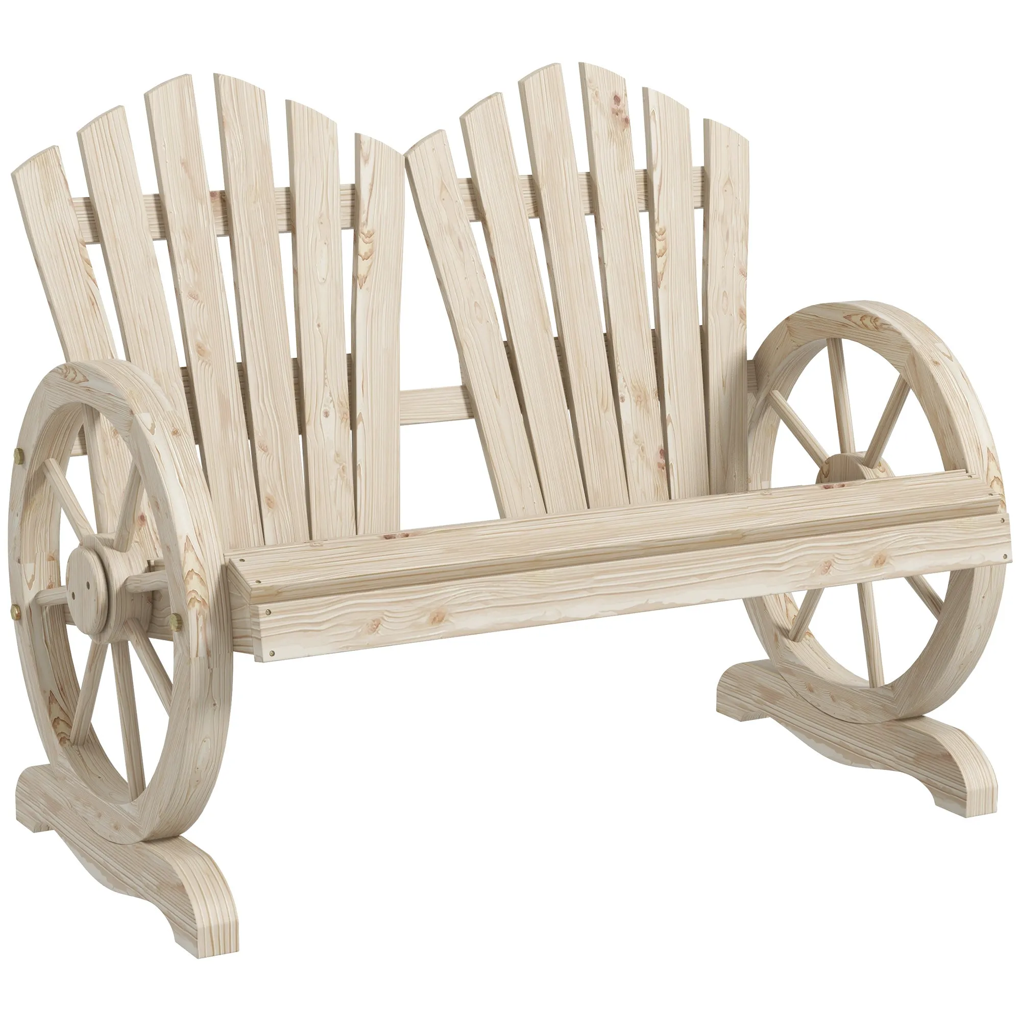 Outsunny Country Style Wooden Garden Bench with Wheel Armrests, 108x66x95cm, Natural Wood