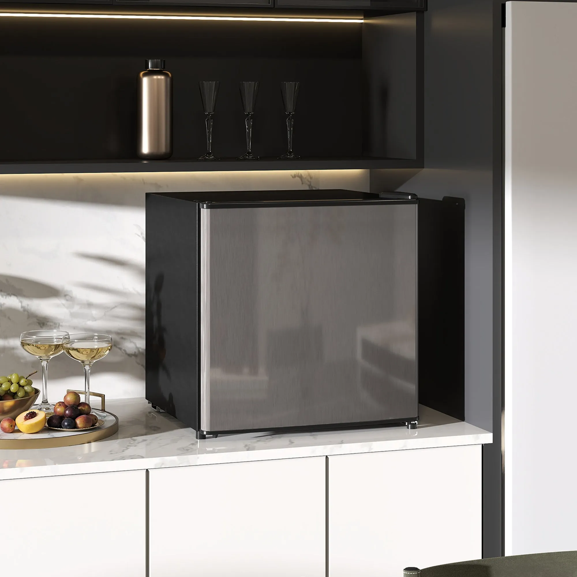 46L Mini Refrigerator with Ice Cube Tray, Reversible Door, Adjustable Temperature, Silver - Image 2