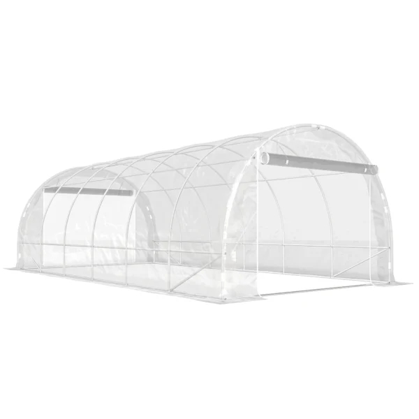 Outsunny 3x6x2 m Tunnel Greenhouse with Roller Doors, Steel Frame and Anti-UV PE Cover, Transparent