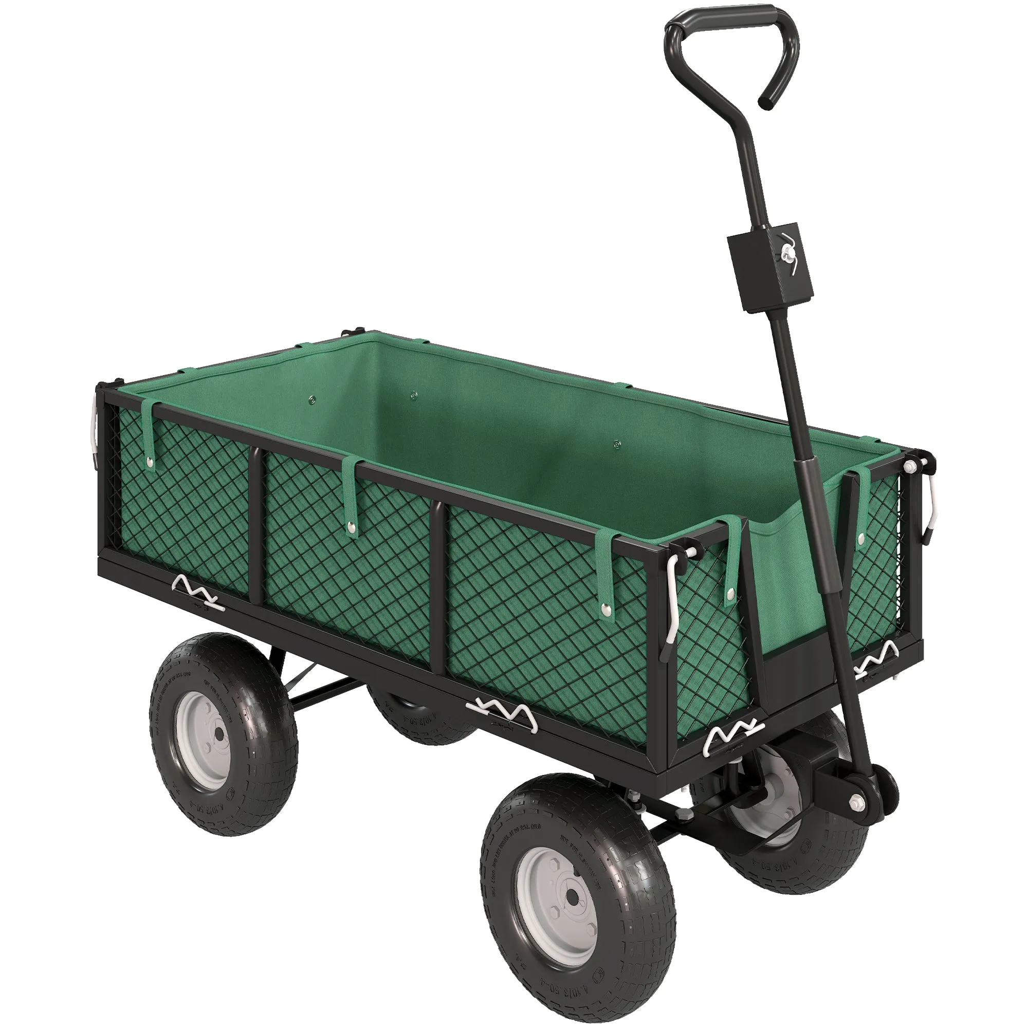 Outsunny 114L Steel Garden Cart with Storage Bag and Removable Walls, 105x51x54 cm, Green