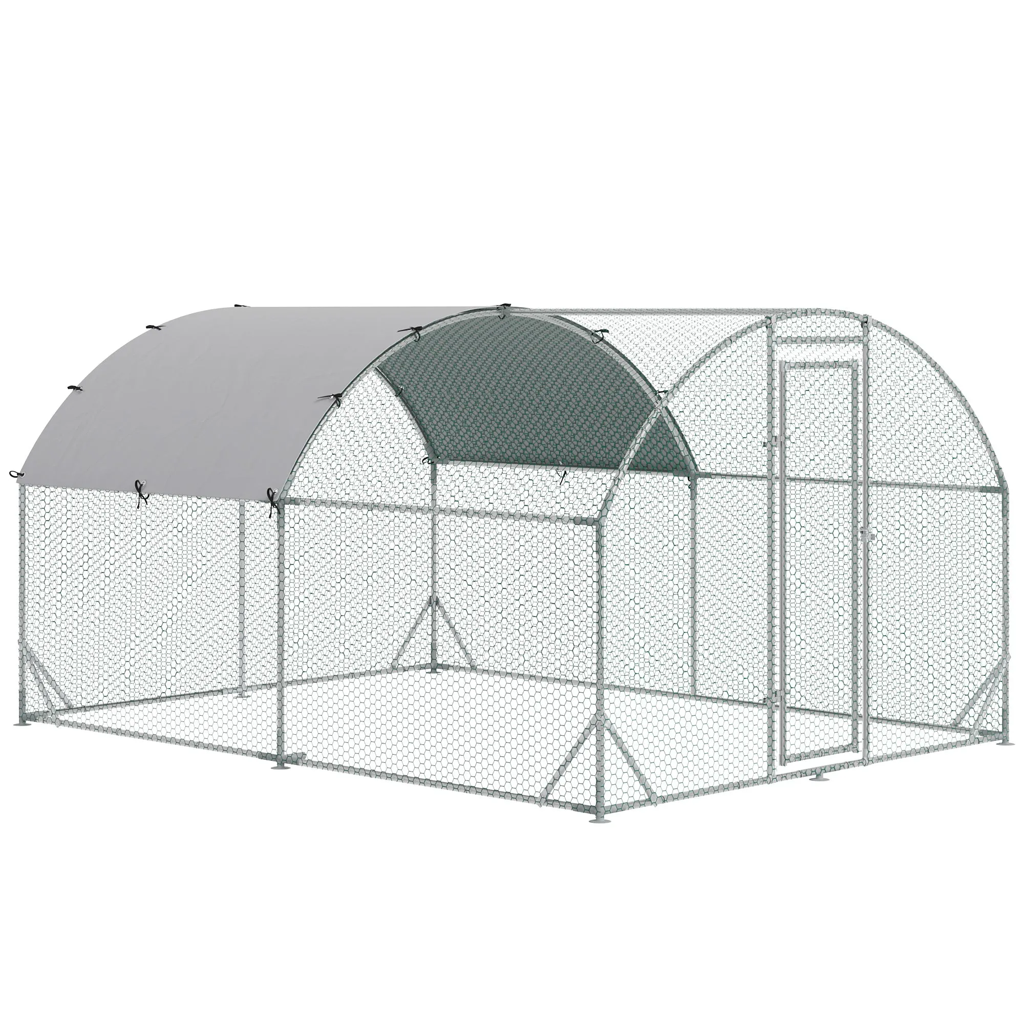 PawHut Galvanized Metal Chicken Run with Roof and UV Cover, 280x380x197 cm, Silver