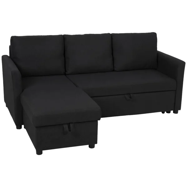 Linen-Effect Corner Sofa Bed with Retractable Storage Compartment, 192x148x86 cm, Anthracite Grey
