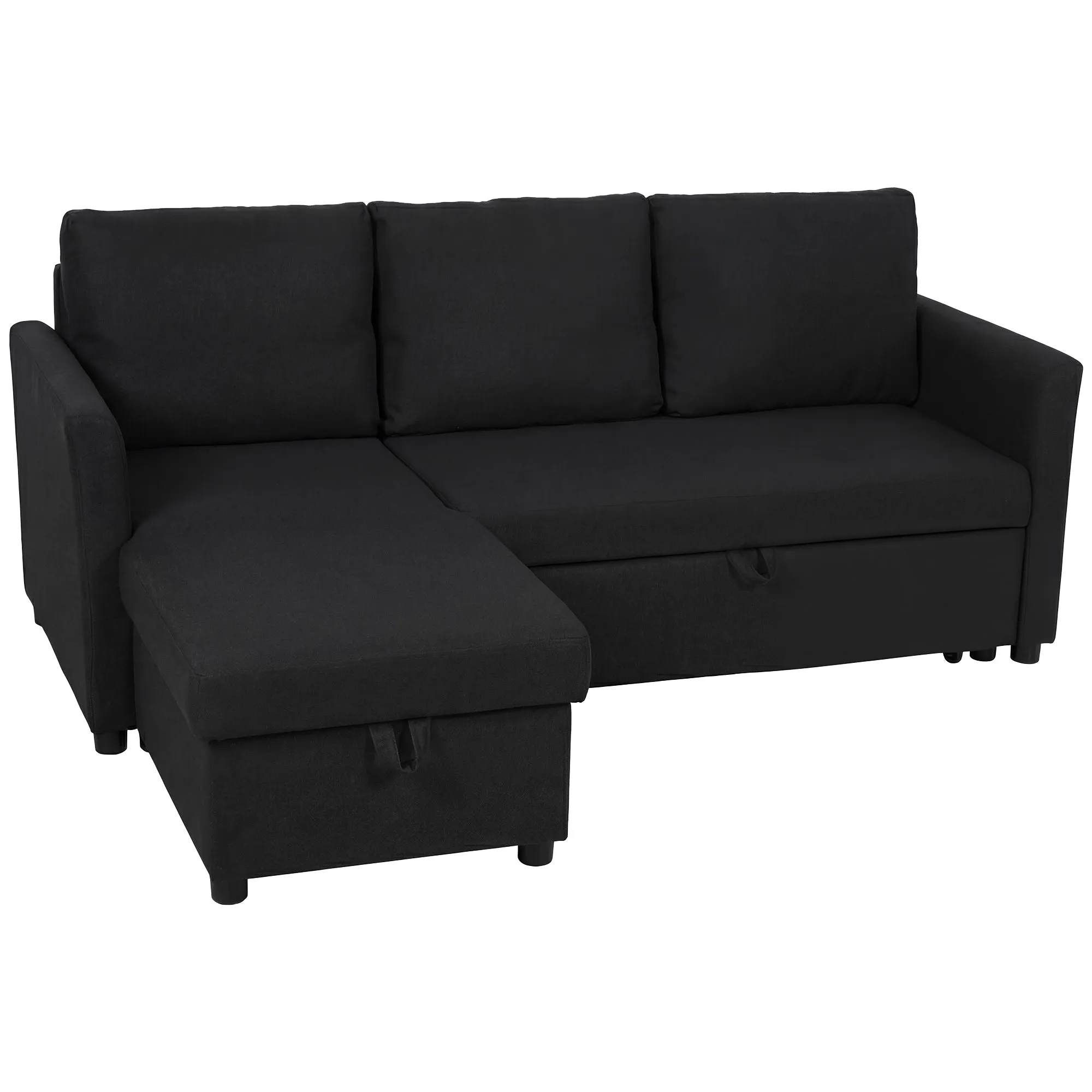 Linen-Effect Corner Sofa Bed with Retractable Storage Compartment, 192x148x86 cm, Anthracite Grey