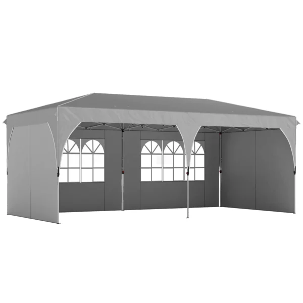 Outsunny 3x6m Folding Gazebo with Walls and Adjustable Height, UV Protection 50+, Light Grey